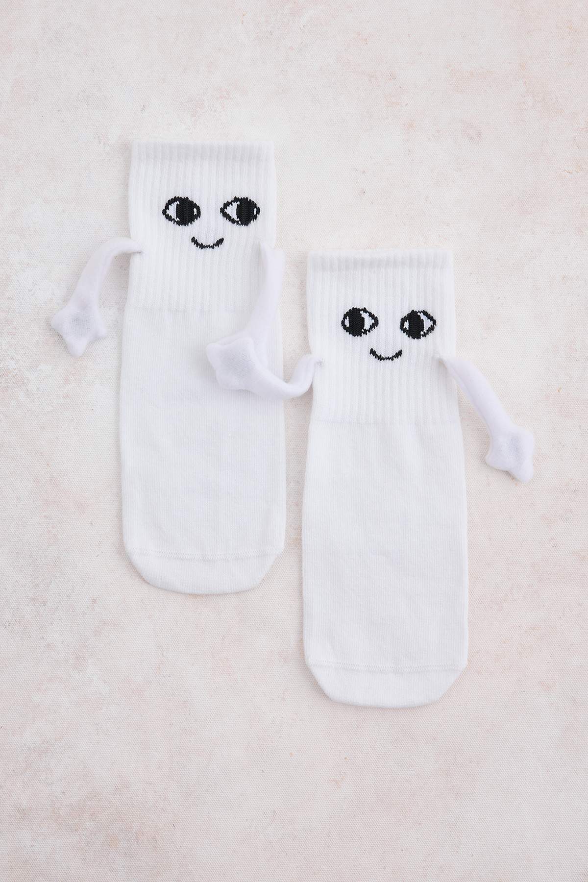 Girls' White Hand-in-Hand Character Socks