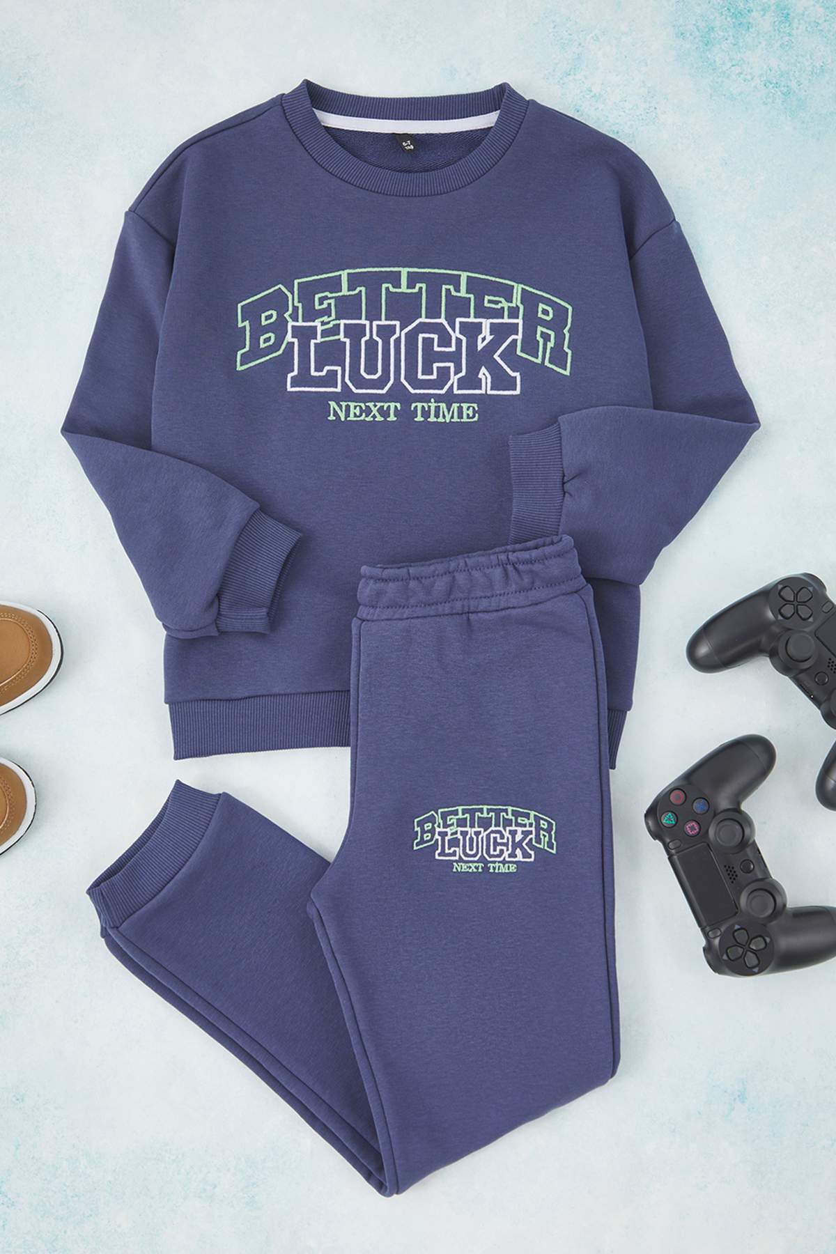 Boys' Blue Printed Oversized Sweatshirt & Jogger Set