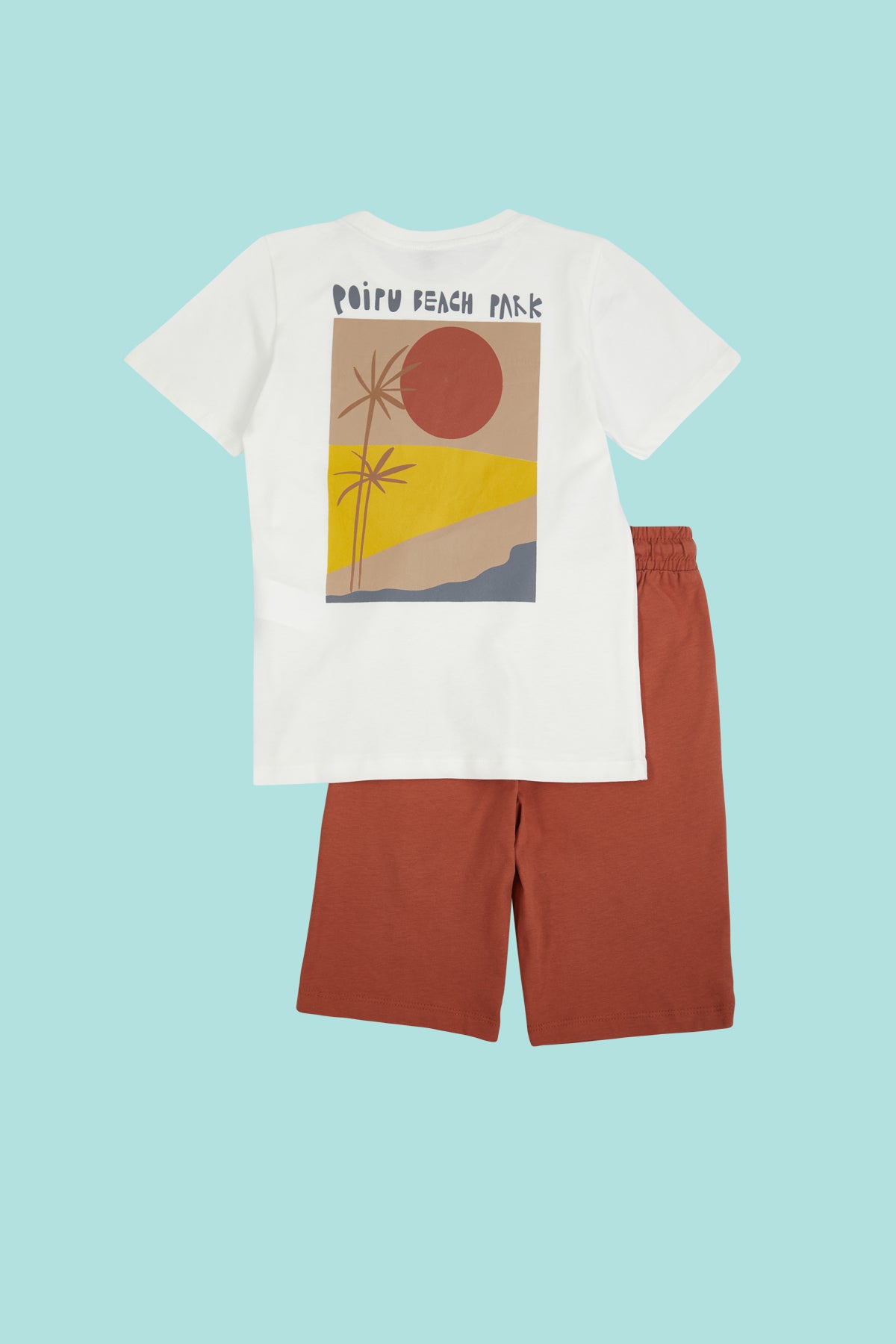 Boys' Saxe Blue Back-Print Cotton T-Shirt & Shorts Set