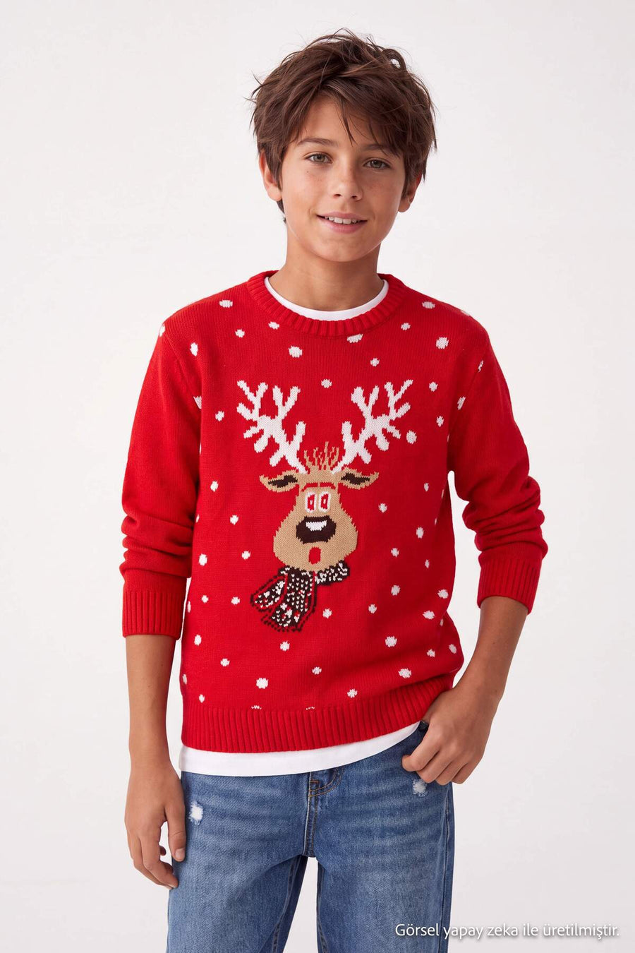 Boys' Red Reindeer Snowflake Jumper