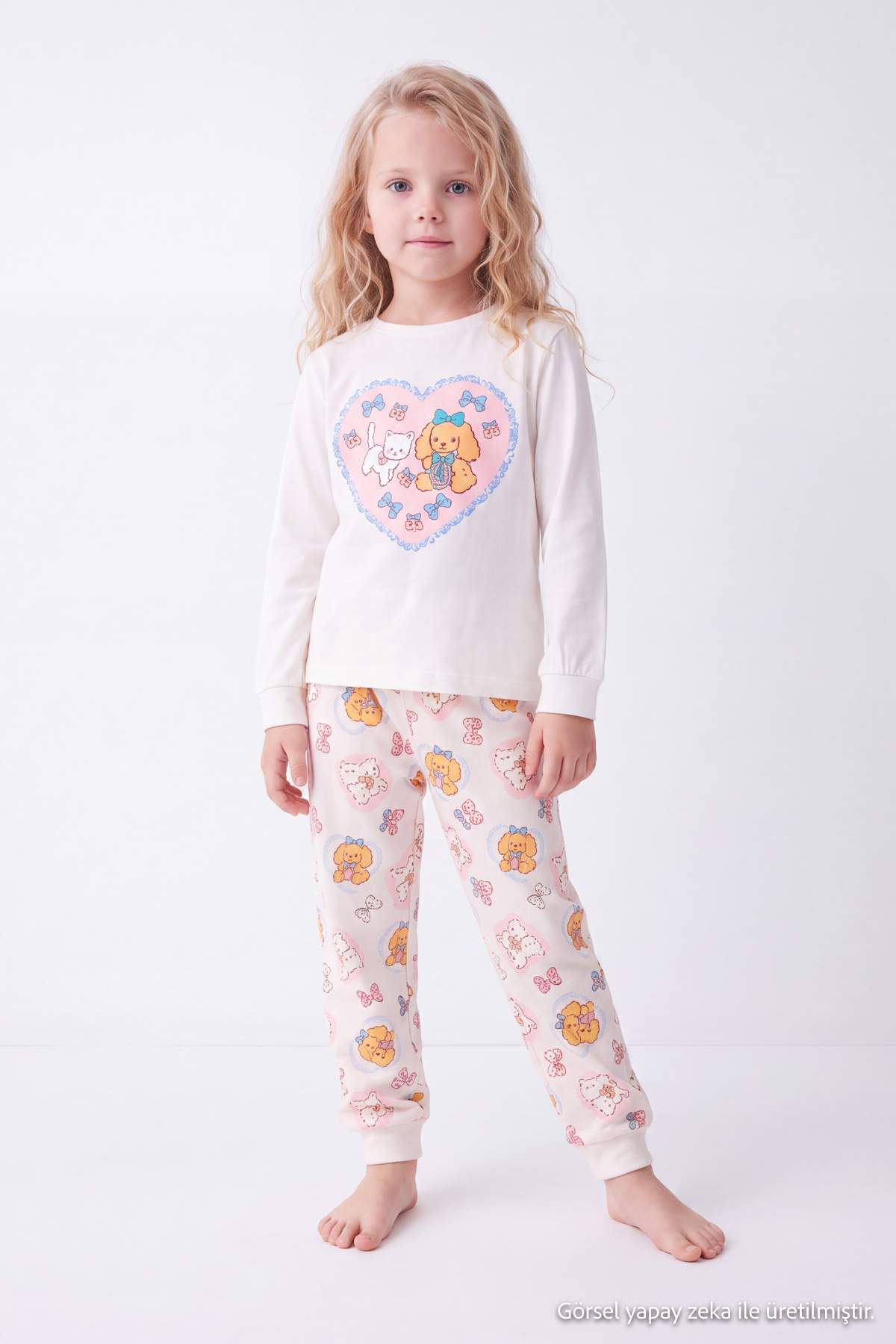 Girls' Pink Heart-Print Pyjama Set