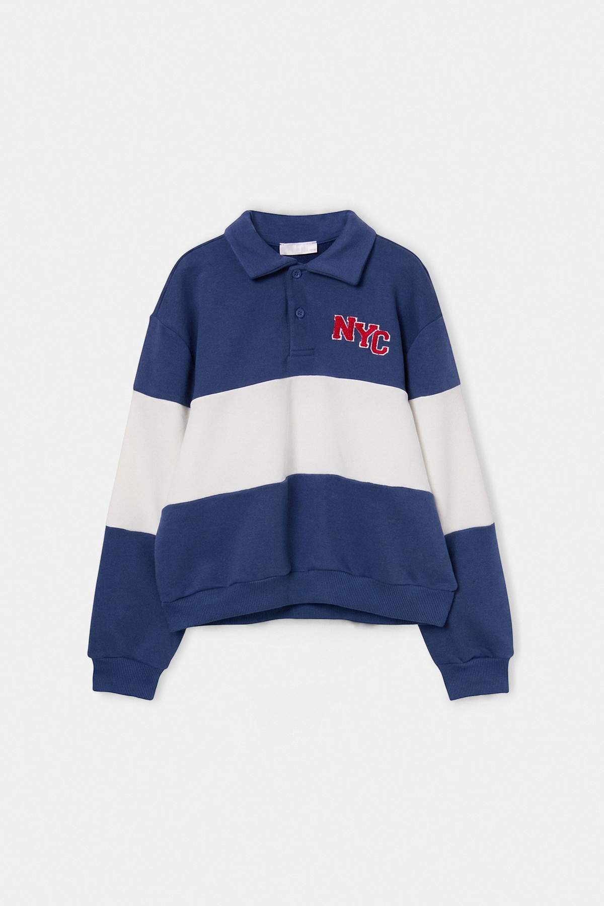 Boys' Indigo Colour-Block Polo Sweatshirt