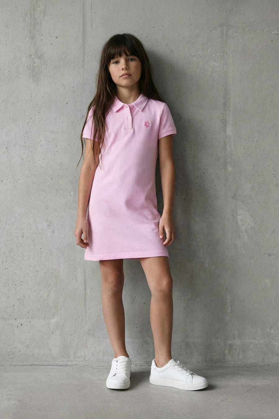 Girls' Floral-Embroidered Cotton Polo Dress