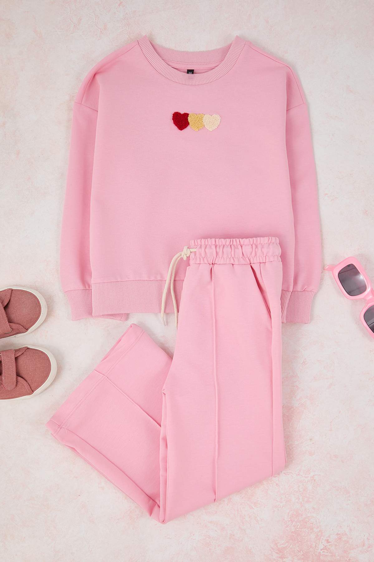 Girls' Grey Marl Heart Oversized Two-Piece Set