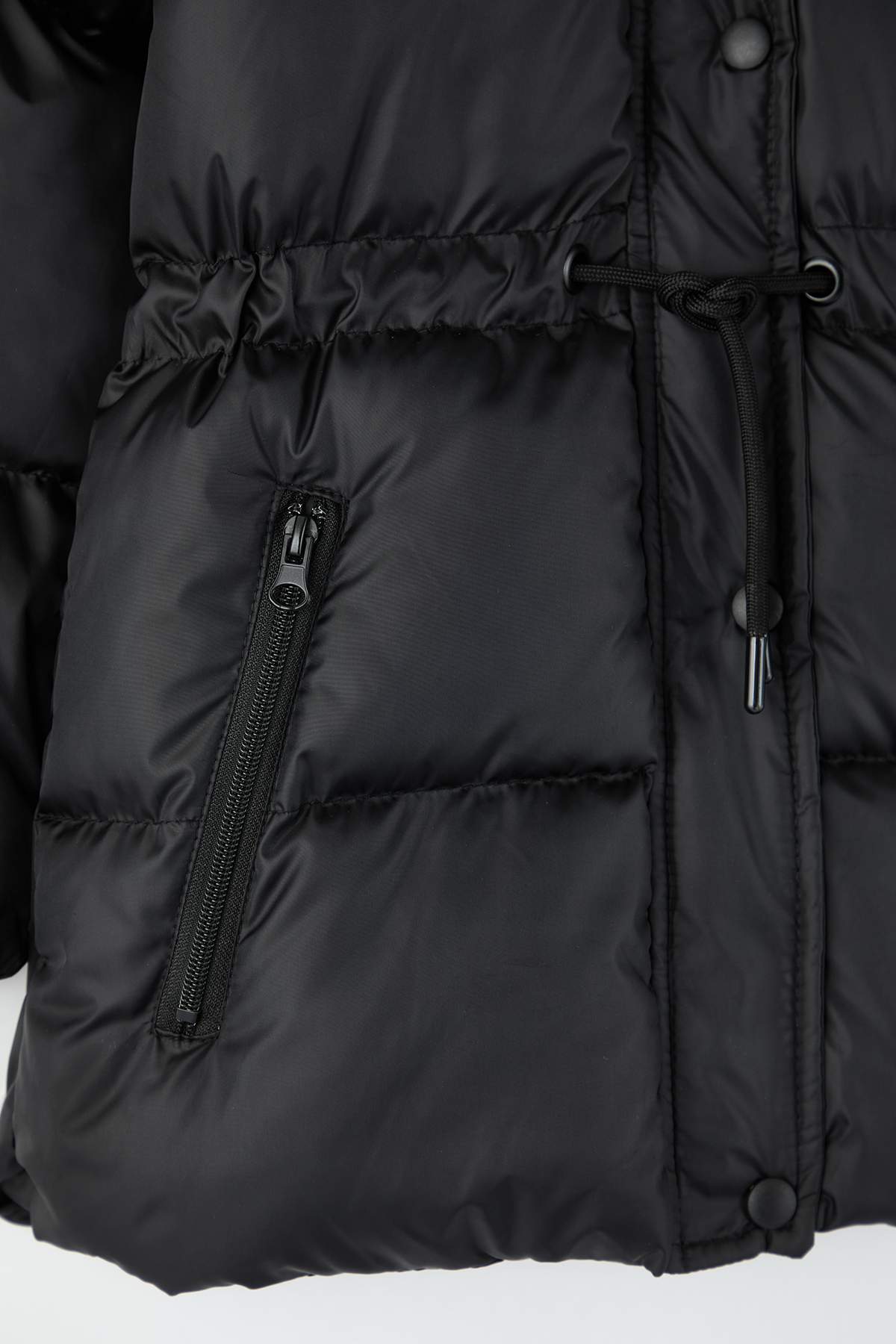 Girls' Black Fleece-Lined Hooded Coat