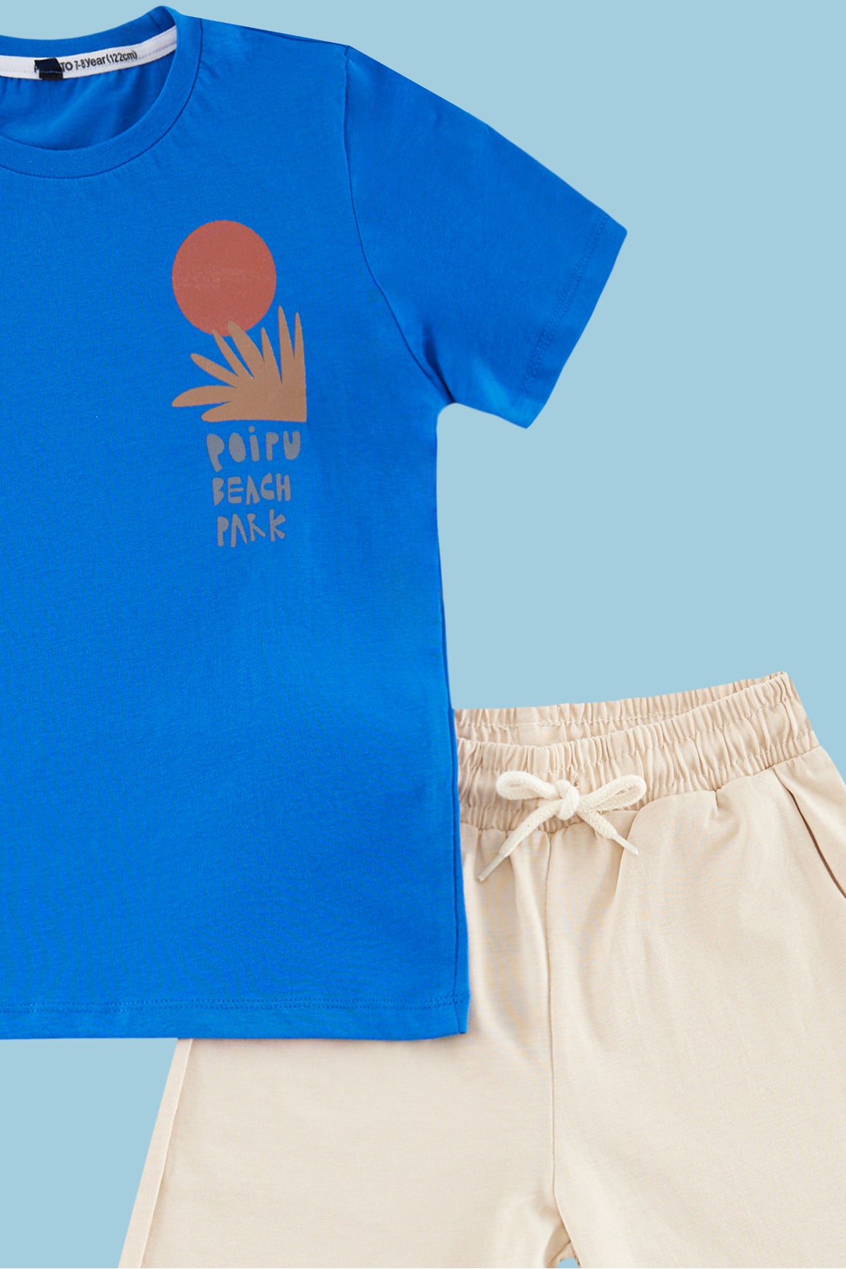 Boys' Saxe Blue Back-Print Cotton T-Shirt & Shorts Set