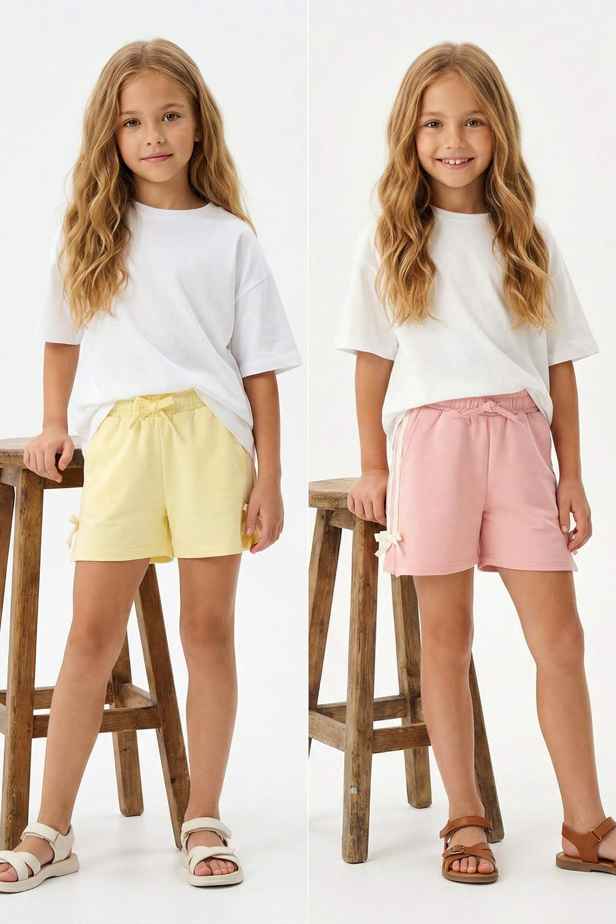 Girls' Yellow & Pink Plain Shorts 2-Pack