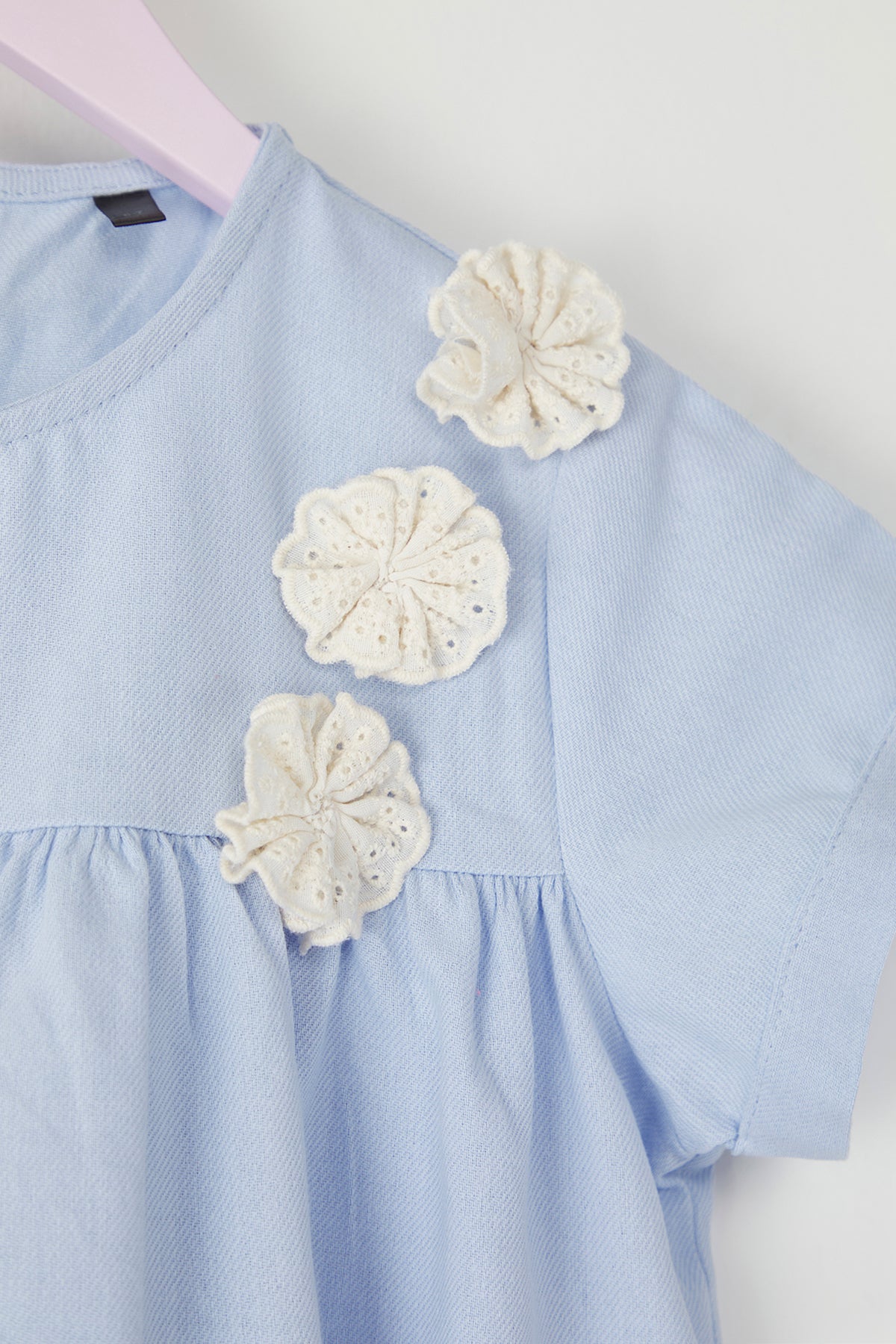Girls' Light Blue Floral Cotton Party Dress