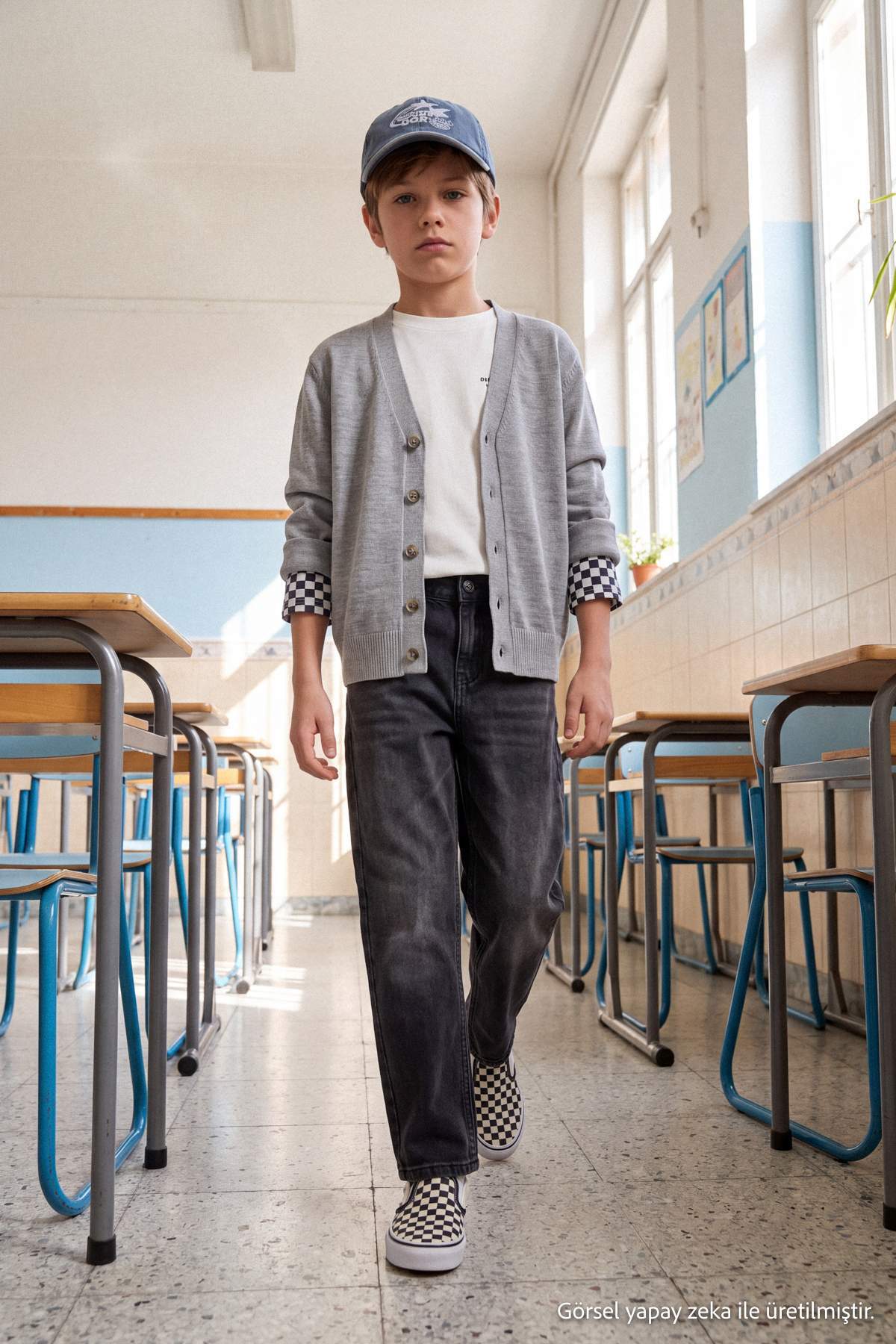 Boys' Grey V-Neck School Knit Cardigan