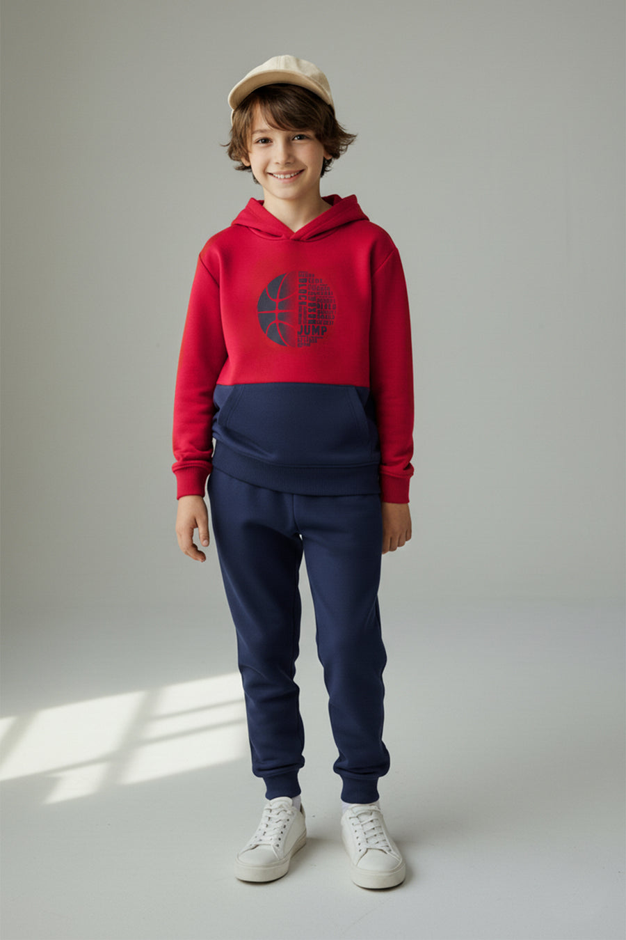Boys' Red Colour-Block Hooded Sweatshirt & Jogger Set