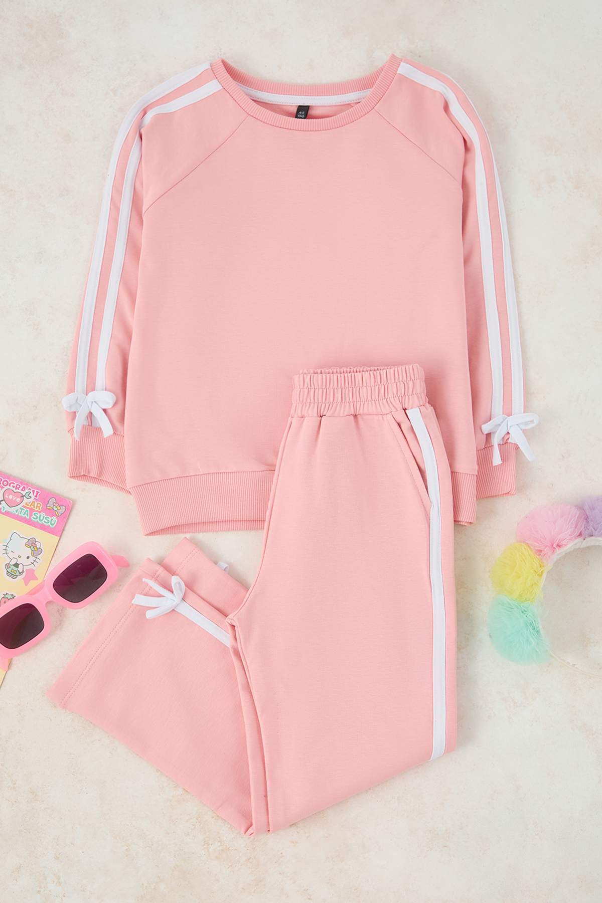 Girls' Pink Cotton Crew-Neck Sweatshirt & Jogger Set