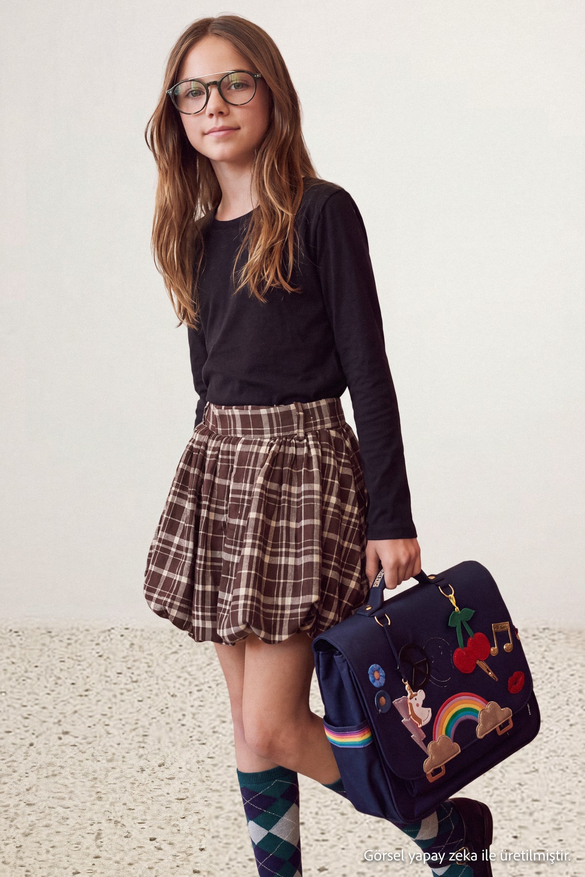 Girls' Cotton Crew-Neck Long-Sleeve School T-Shirt