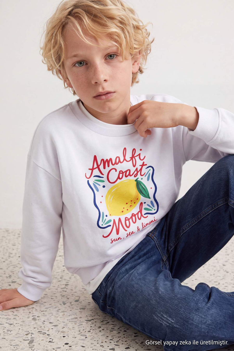 Girls' White Lemon-Print Sweatshirt