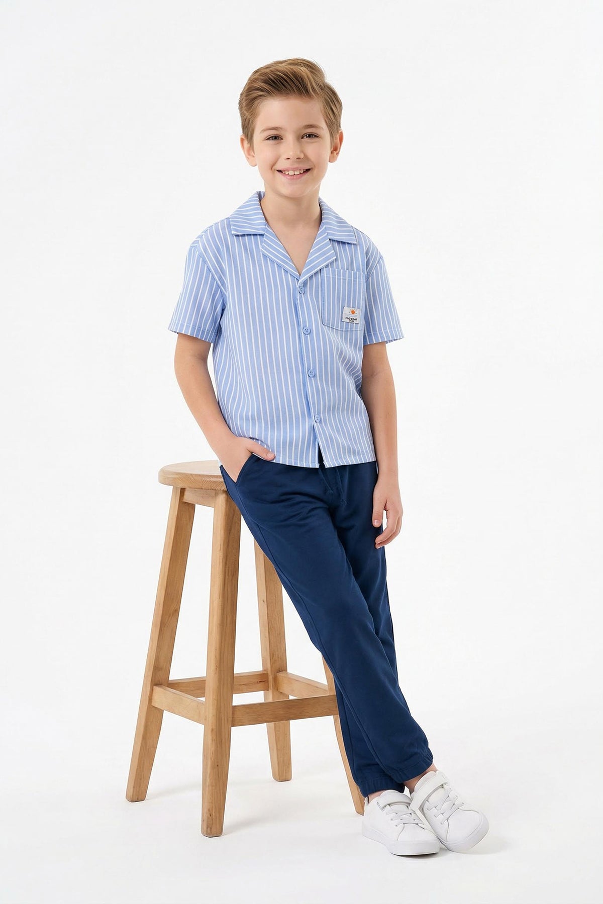 Boys' Blue Striped Short-Sleeve Shirt & Trousers Set