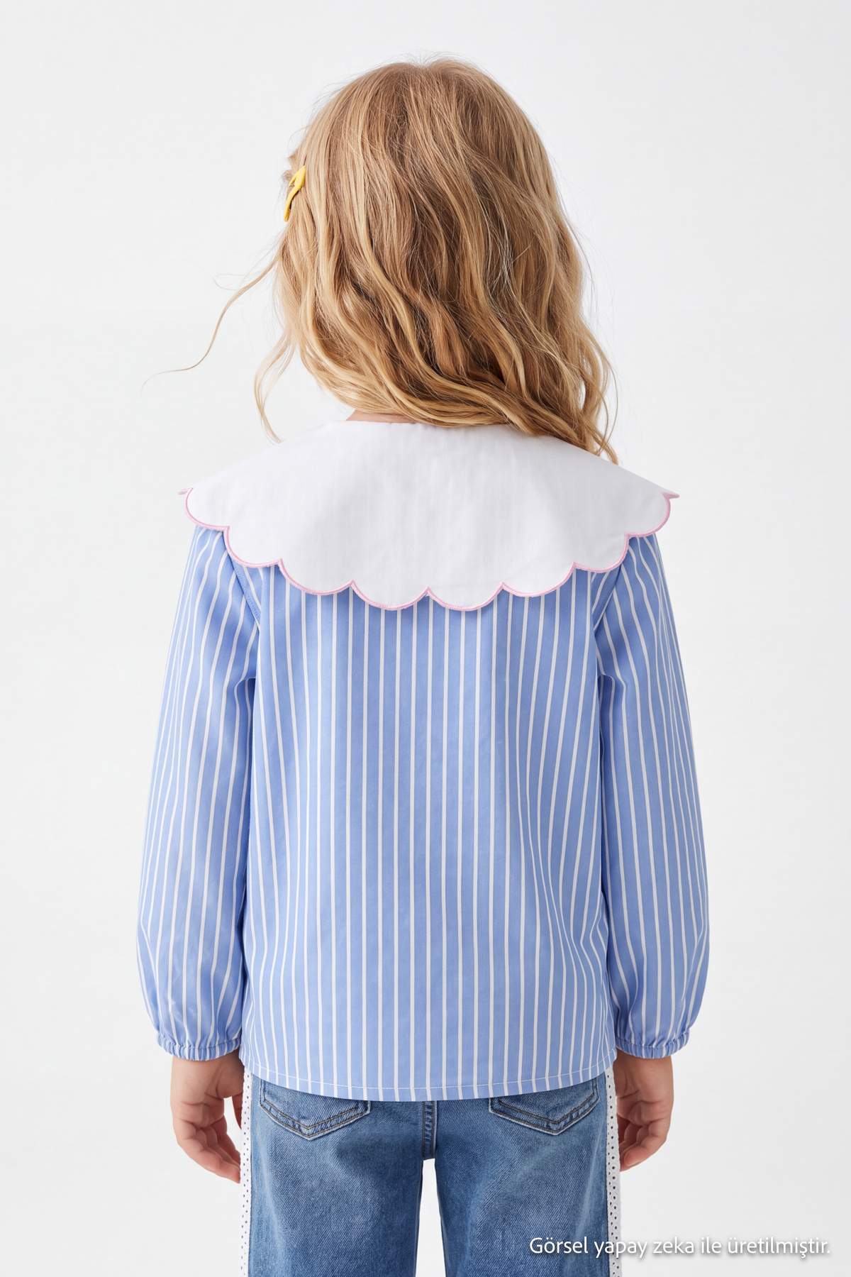 Girls' Blue Striped Bunny-Collar Shirt