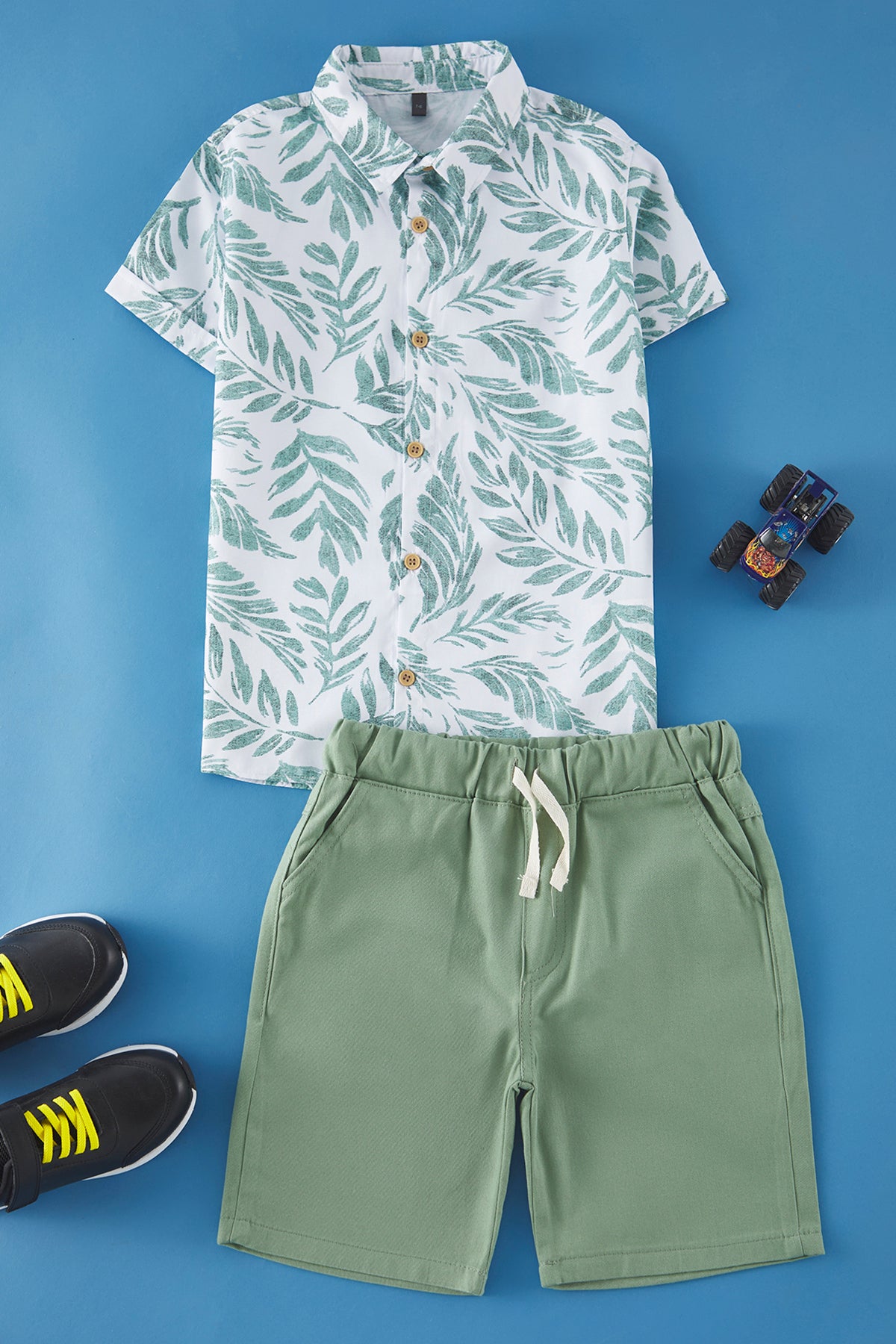 Boys' Tropical-Print Cotton Shirt & Shorts Set