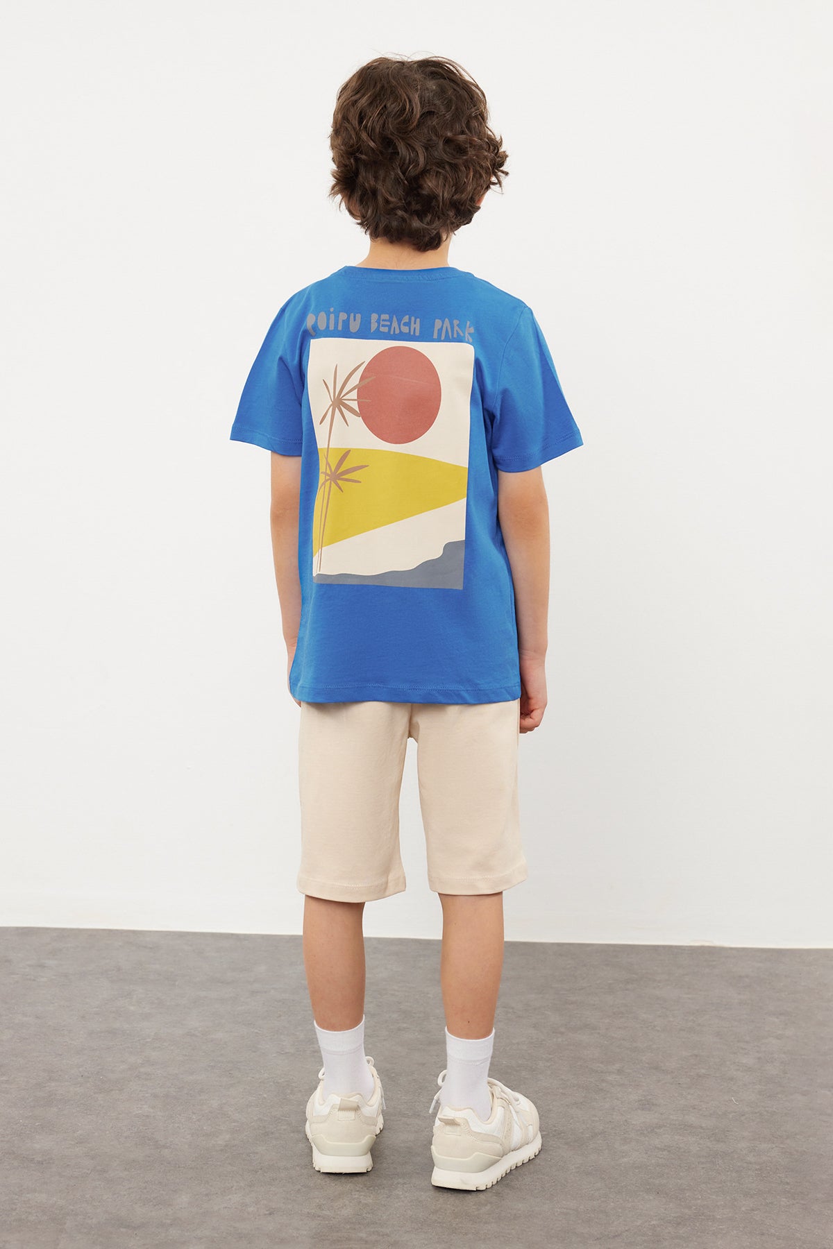 Boys' Saxe Blue Back-Print Cotton T-Shirt & Shorts Set