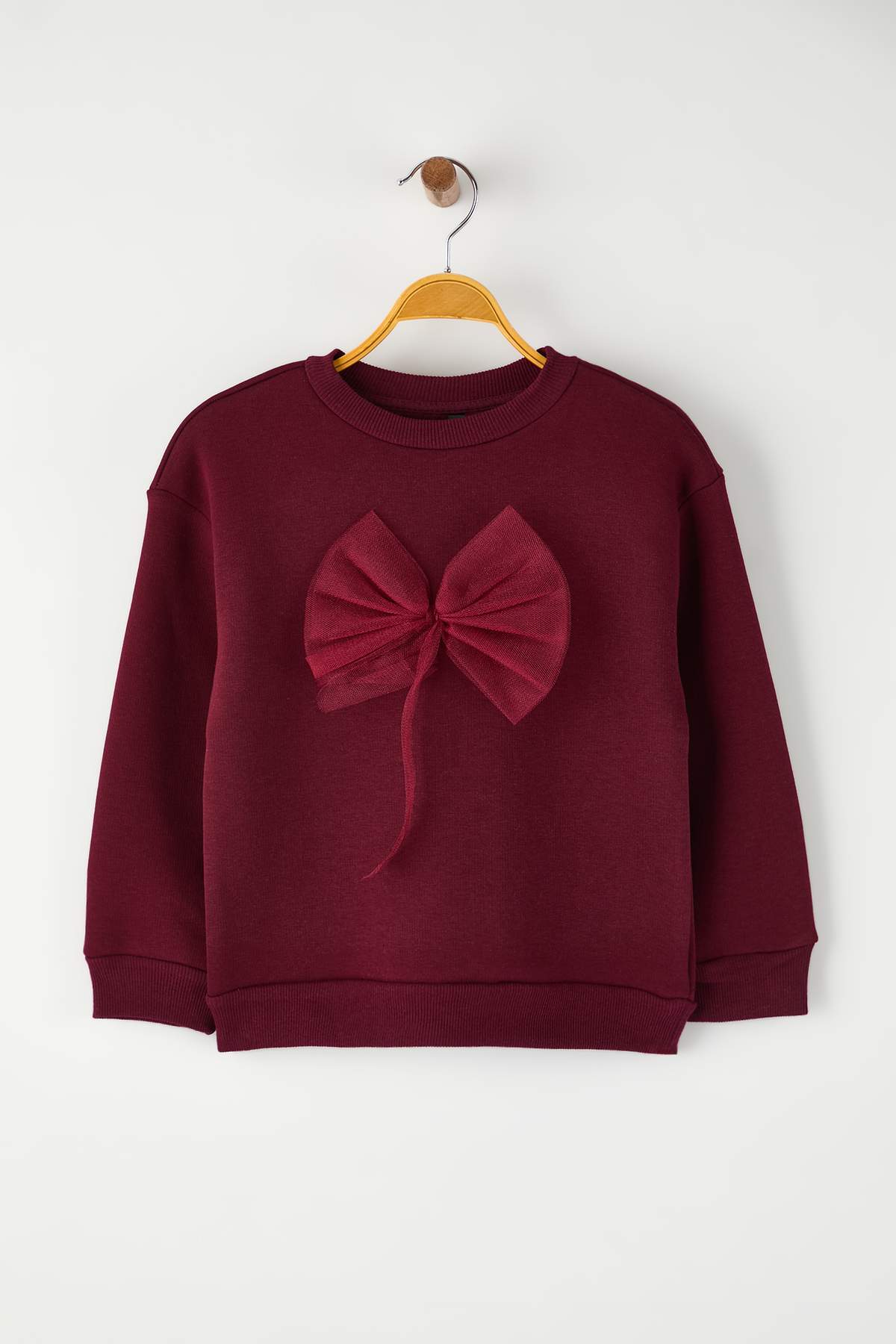 Girls' Powder Pink Bow Fleece-Lined Sweatshirt