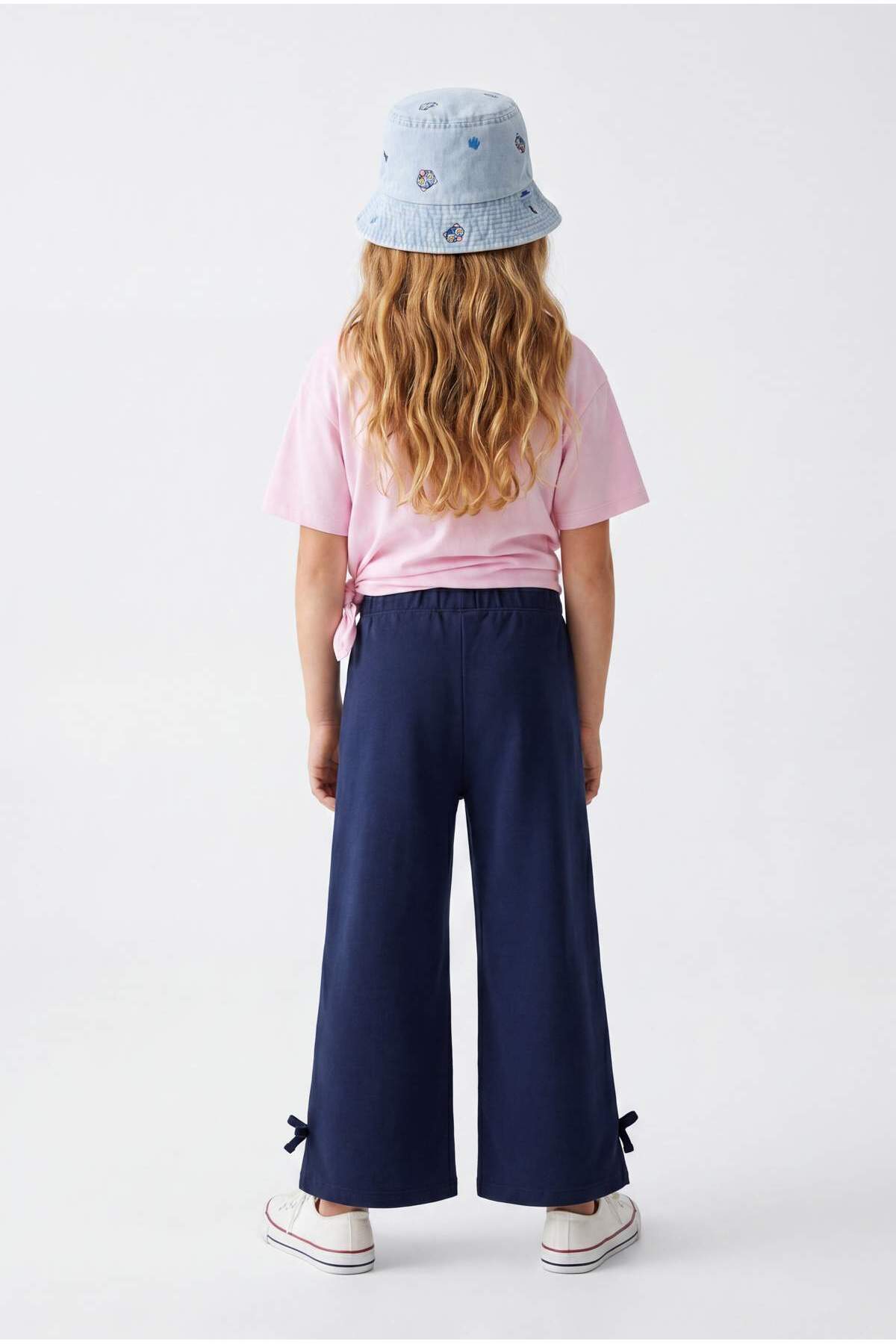 Girls' Navy Ribbon-Detail Knit Trousers