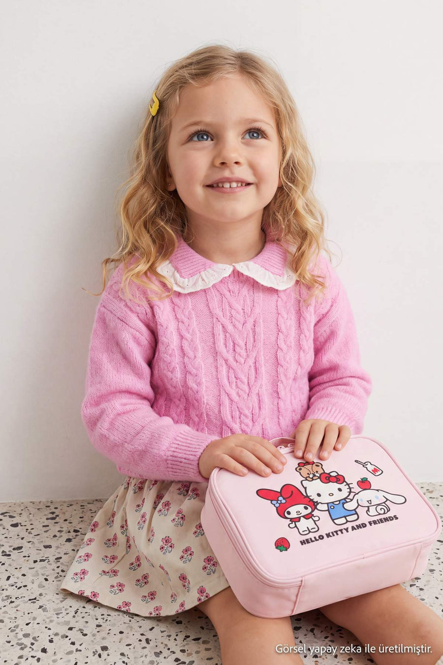Girls' Pink Cable-Knit Jumper with Lace Collar