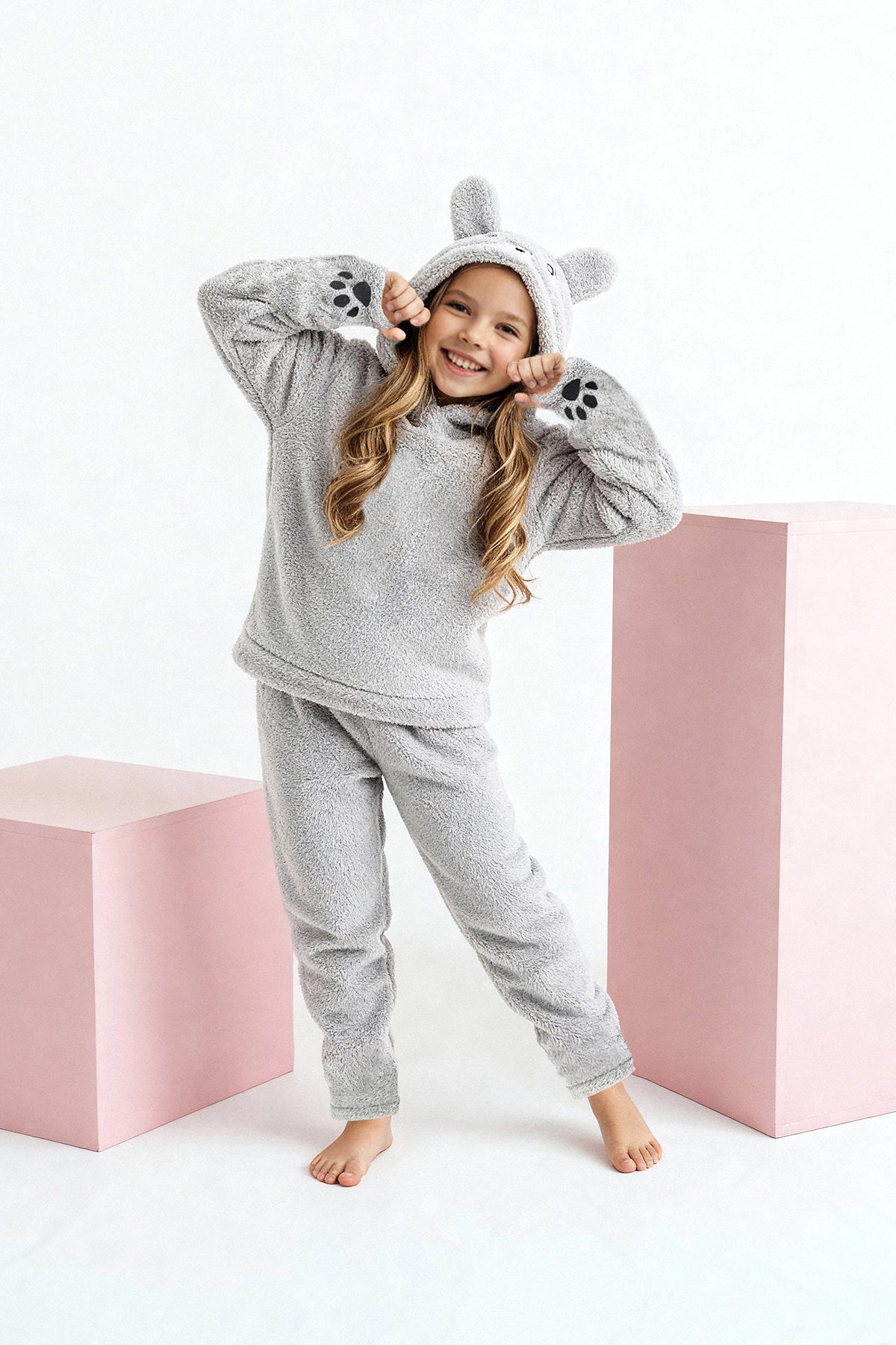 Kids' Grey Mini Me Plush Pyjama Set