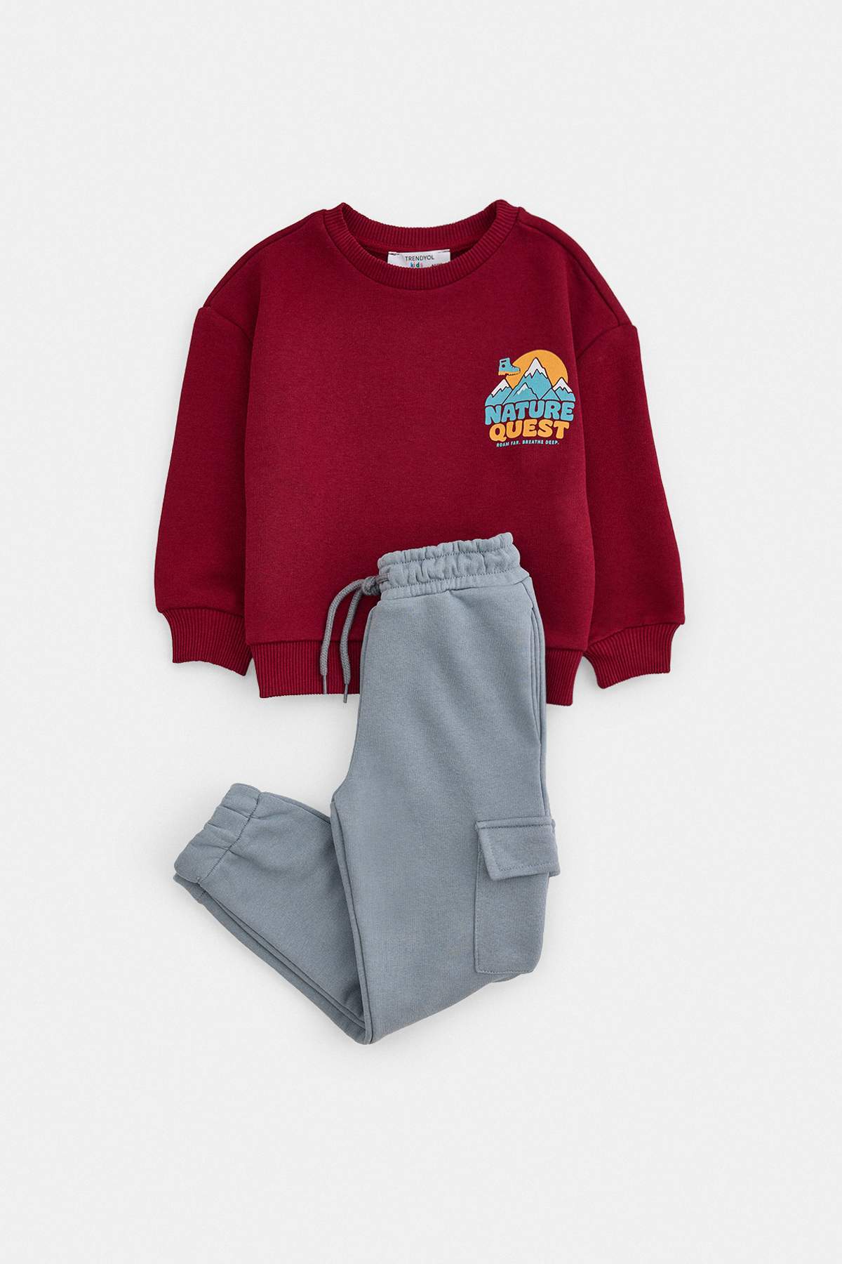 Boys' Burgundy Sweatshirt & Grey Cargo Jogger Set