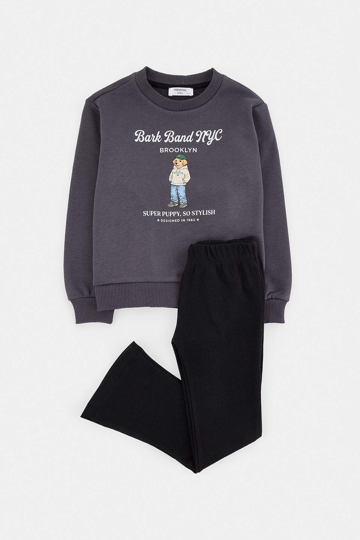 Girls' Charcoal Thick Cotton Sweatshirt & Leggings Set
