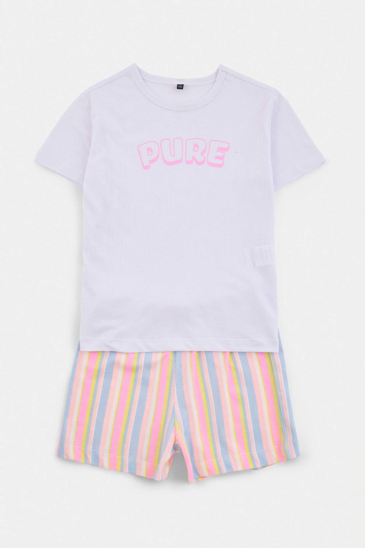 Girls' Pink Printed T-Shirt & Striped Shorts Pyjama Set
