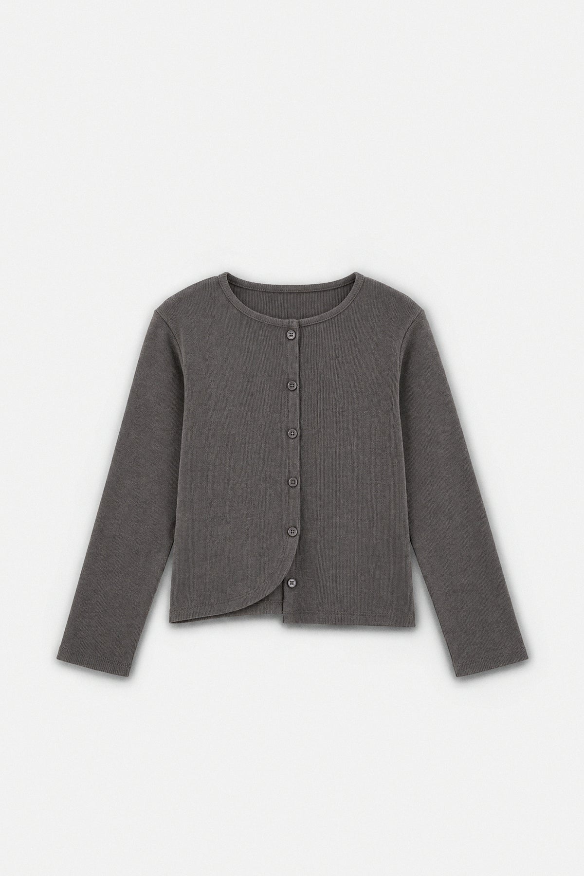 Girls' Anthracite Ribbed Stretch Button-Front Top