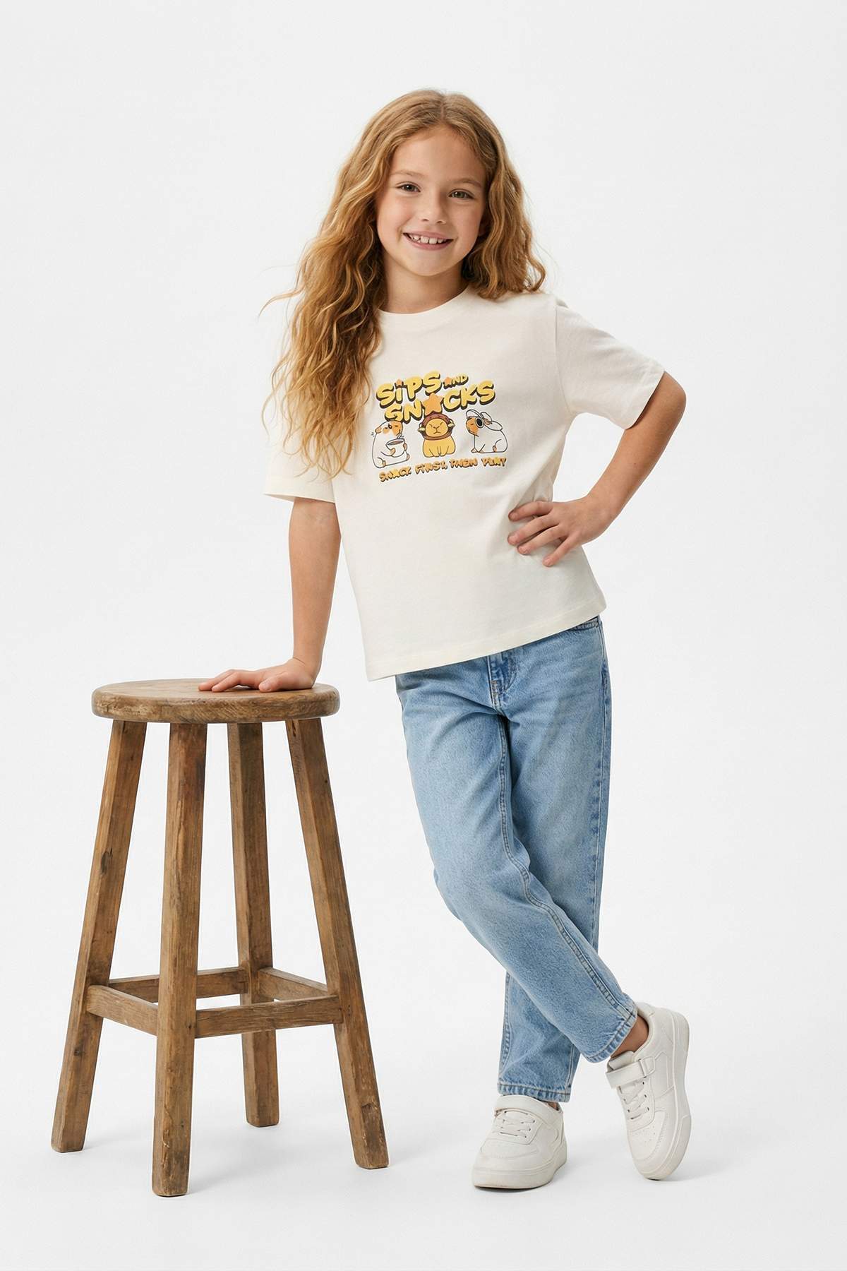 Kids' Ecru Capybara-Print T-Shirt