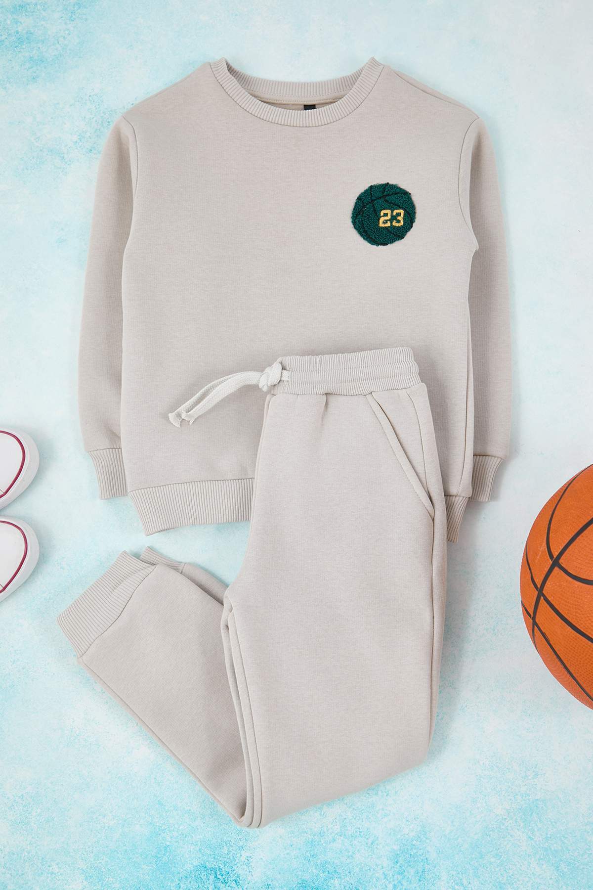 Boys' Beige Fleece-Lined Sweatshirt & Jogger Set