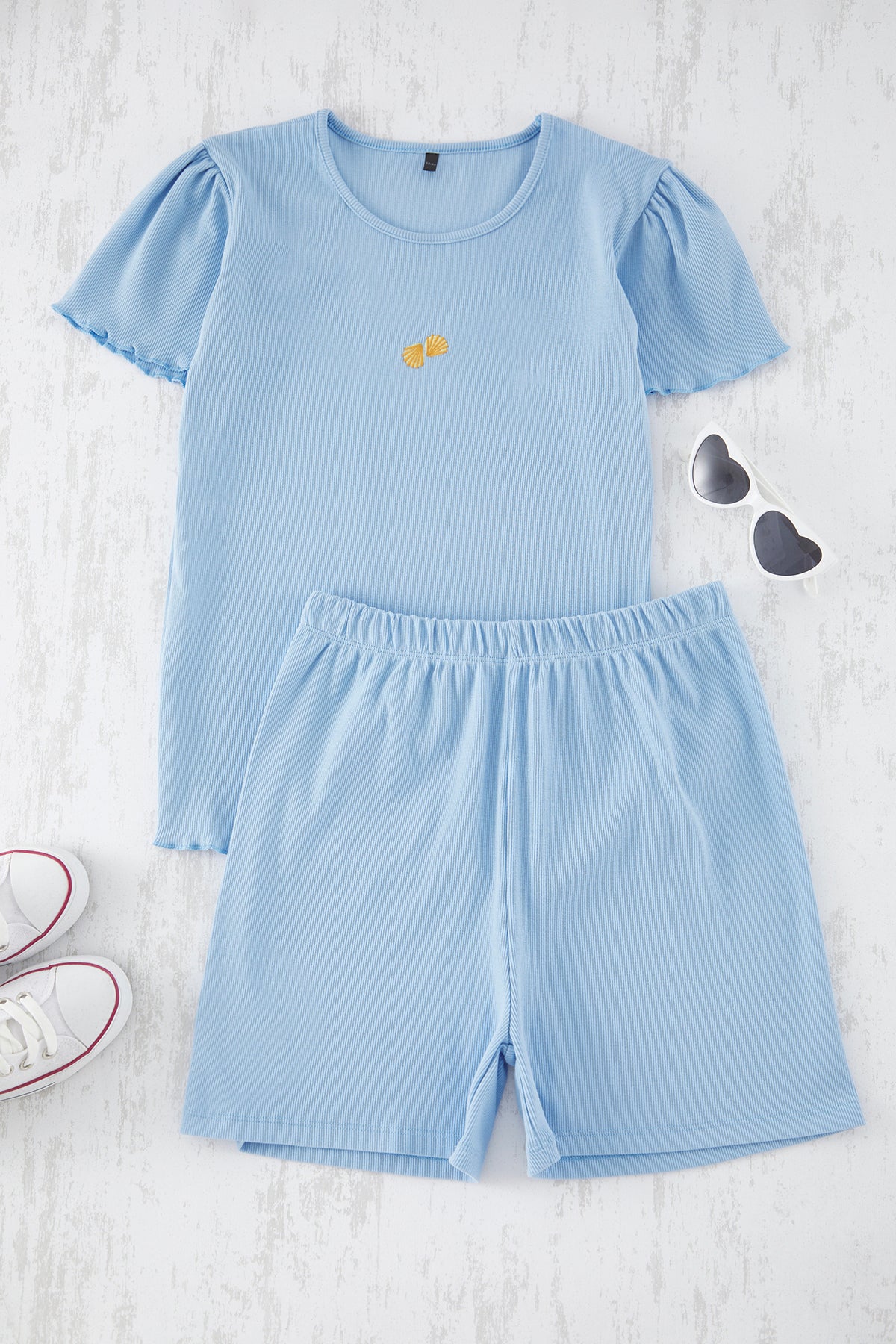 Girls' Embroidered Cotton T-Shirt & Shorts Set