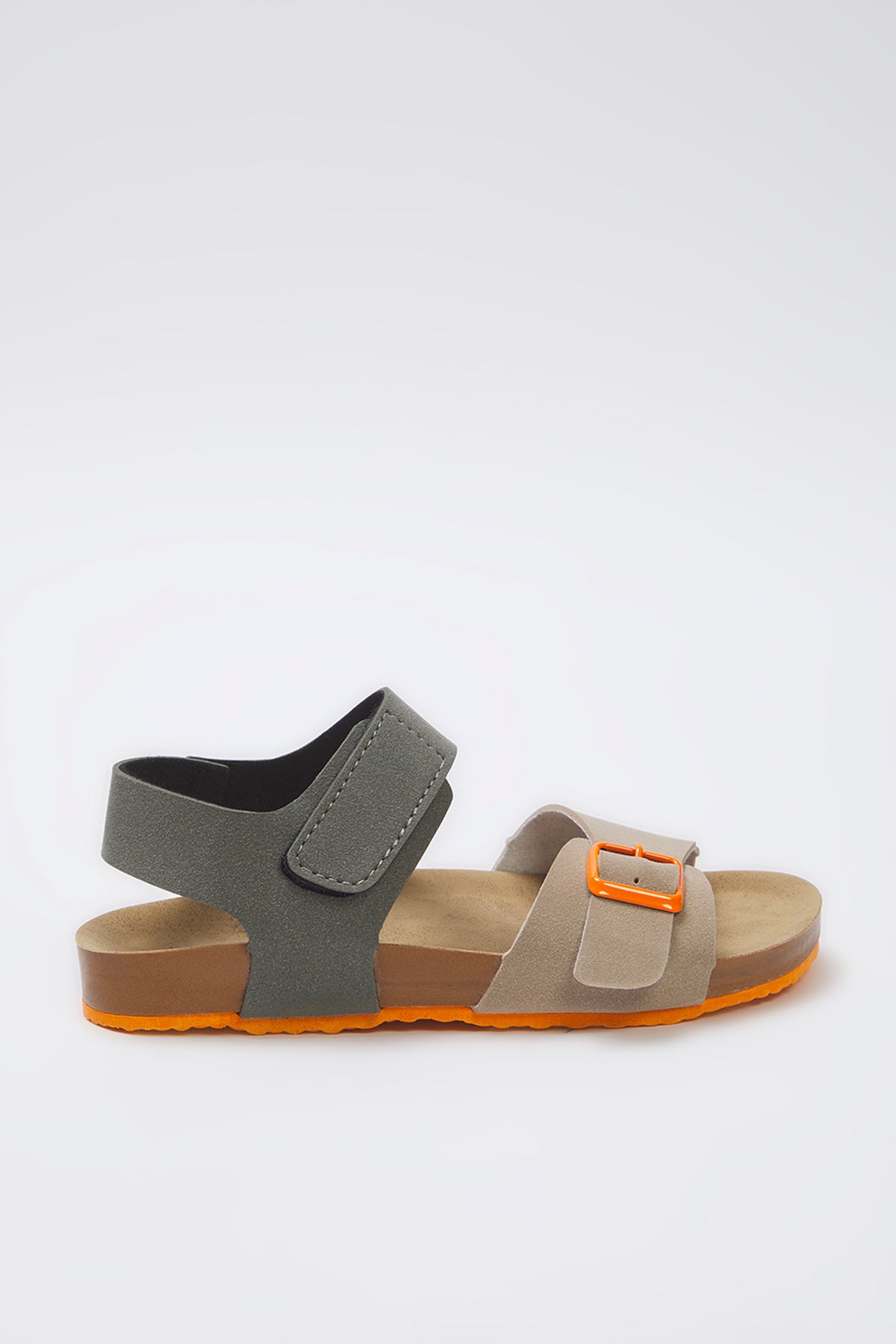 Kids' Beige Nubuck Colour-Block Velcro Sandals