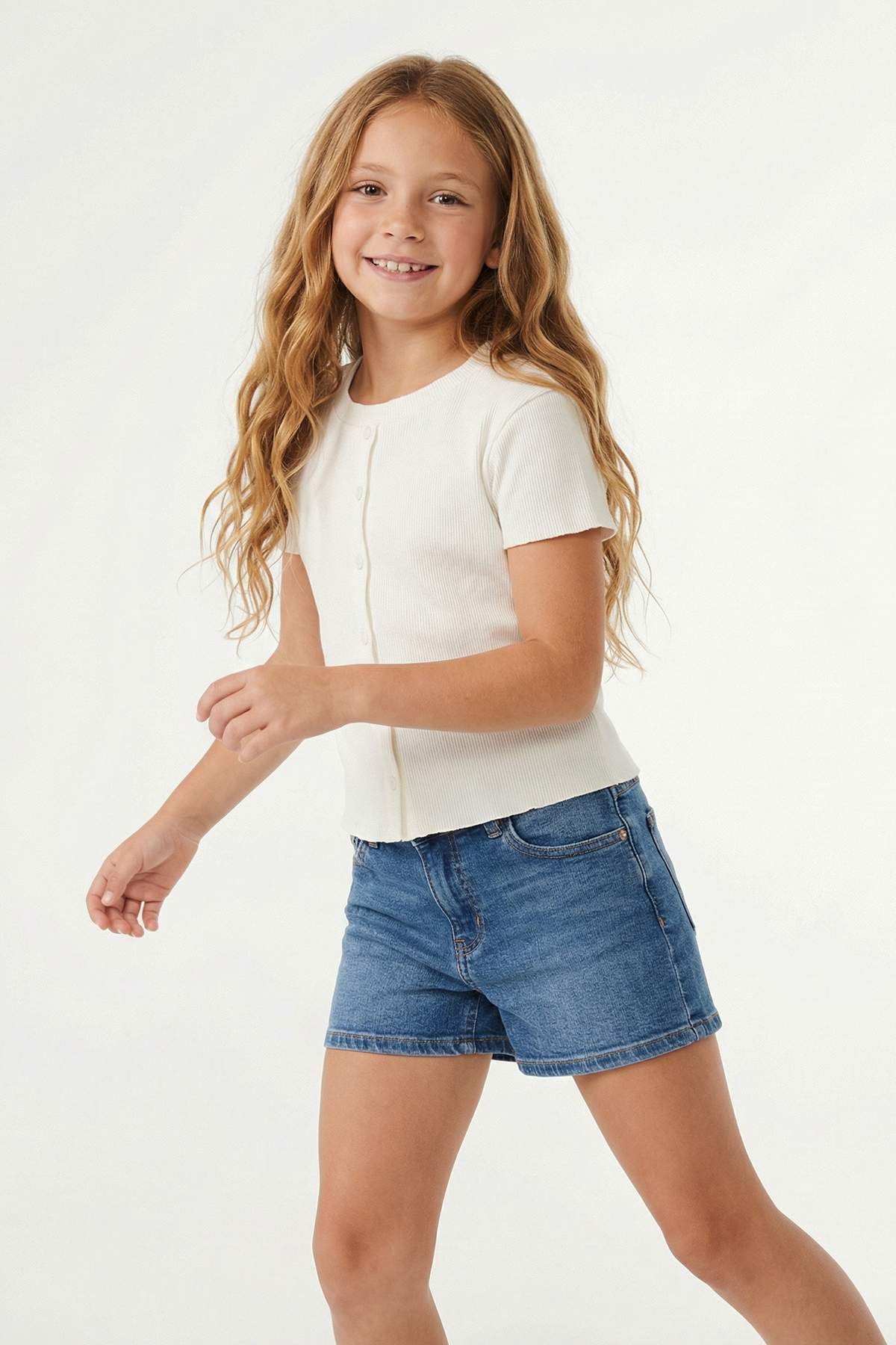 Girls' Ribbed Button-Front T-Shirt
