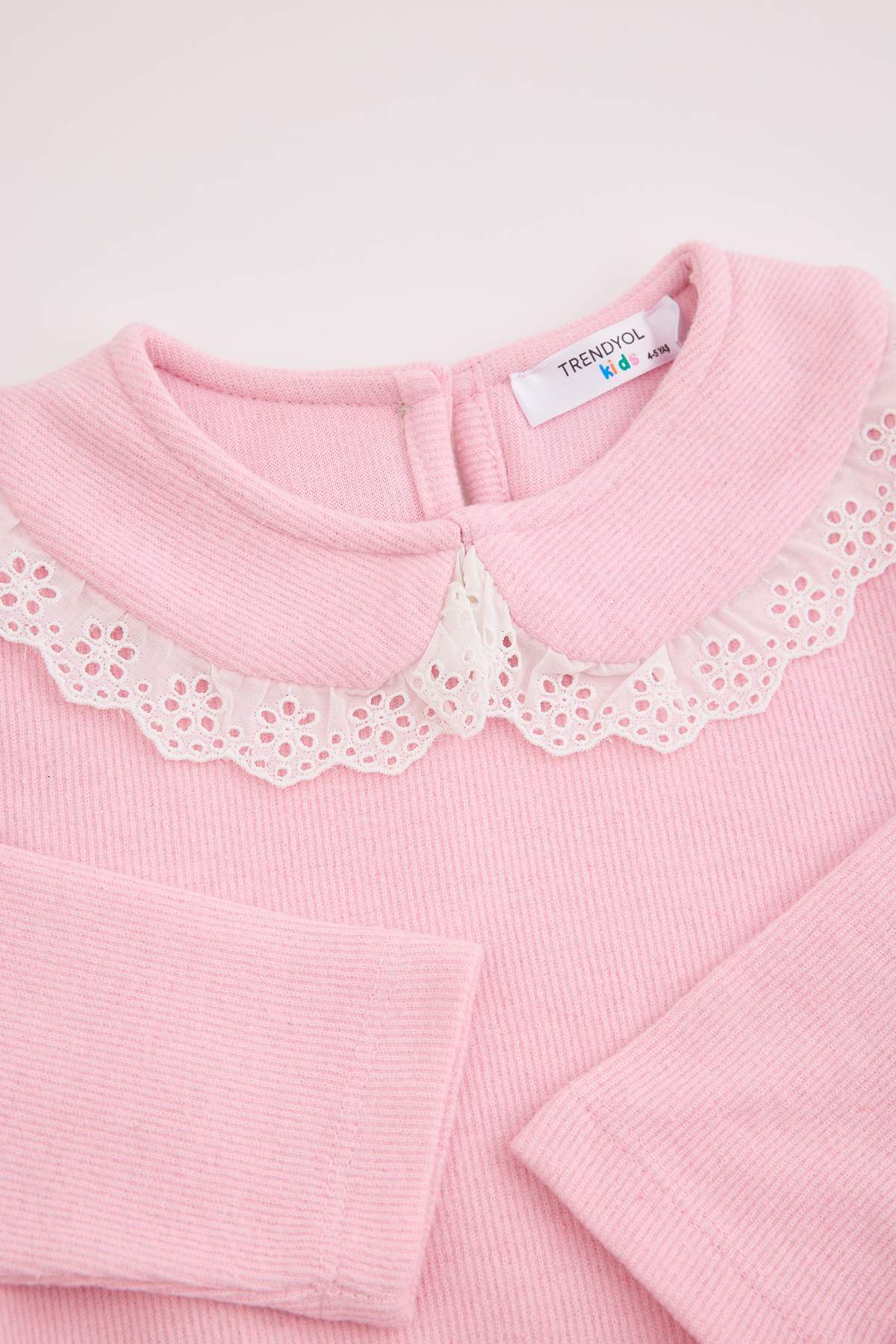 Girls' Pink Lace-Collar Top & Trousers Set