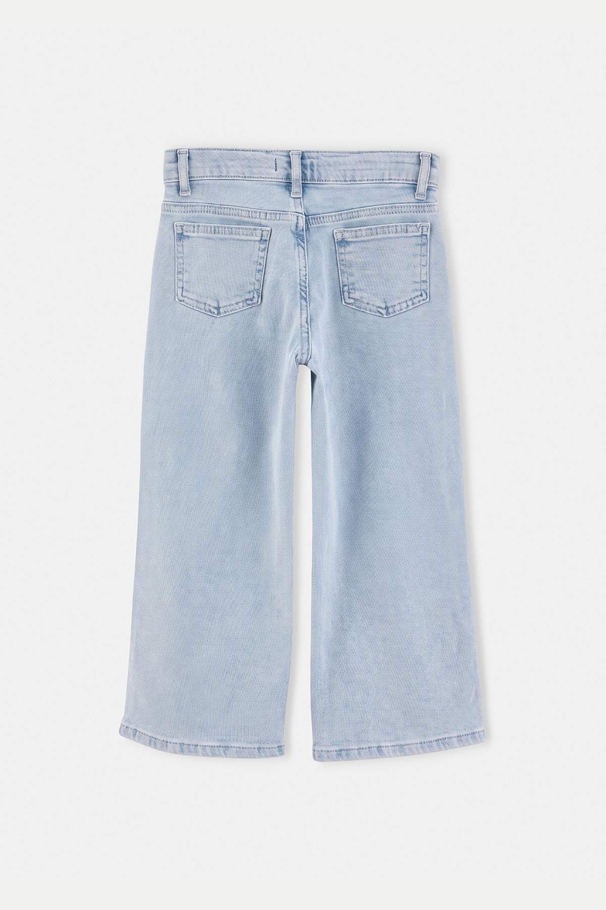 Girls' Mid-Blue Heart-Embroidered Wide-Leg Jeans