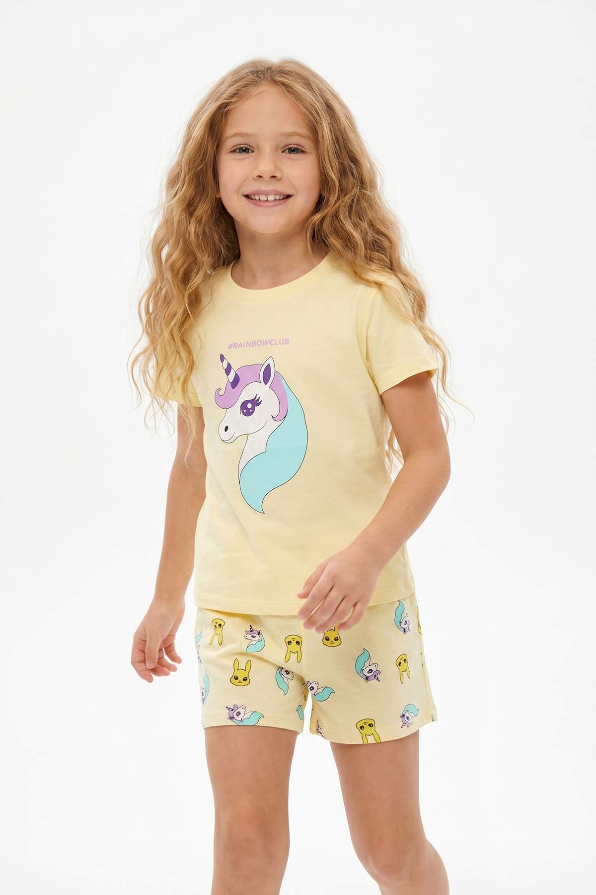 Girls' Yellow Unicorn-Print Pyjama Set