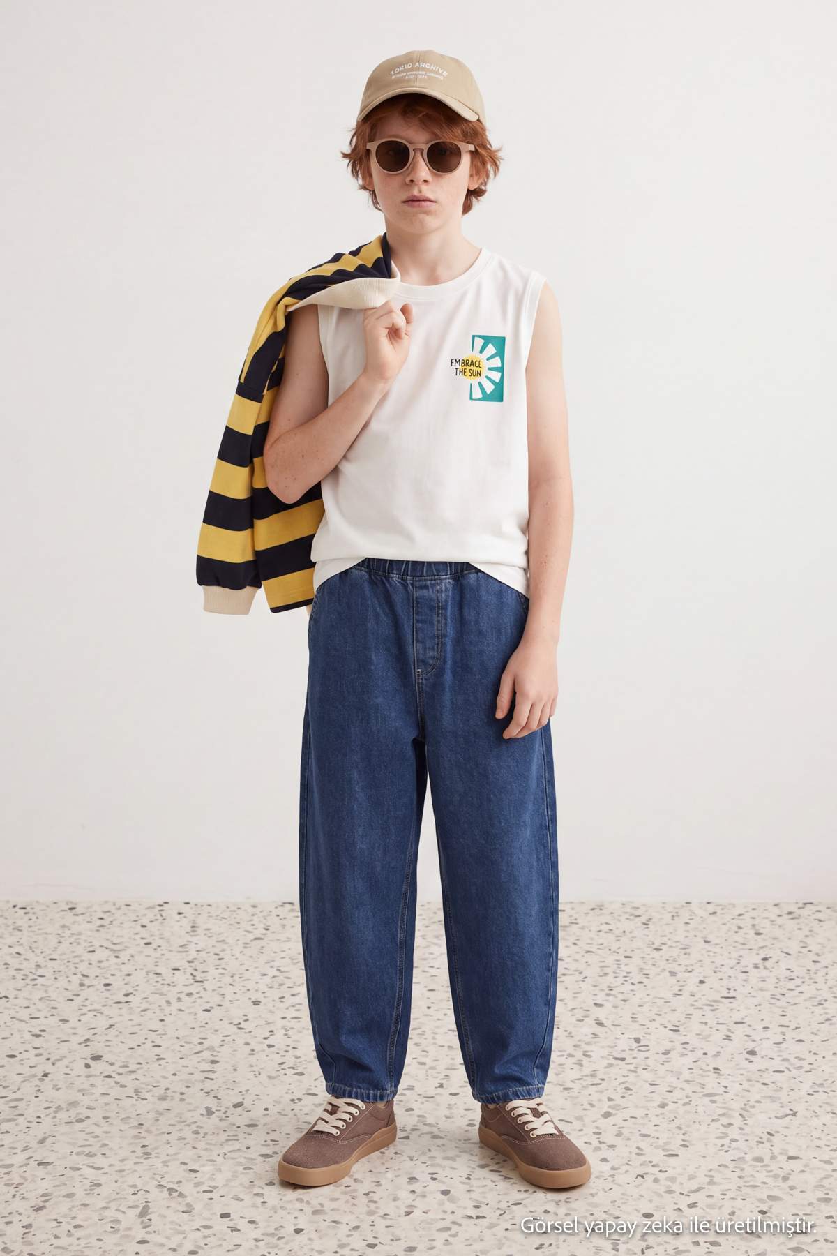 Boys' Dark Blue Cotton Balloon-Fit Jeans