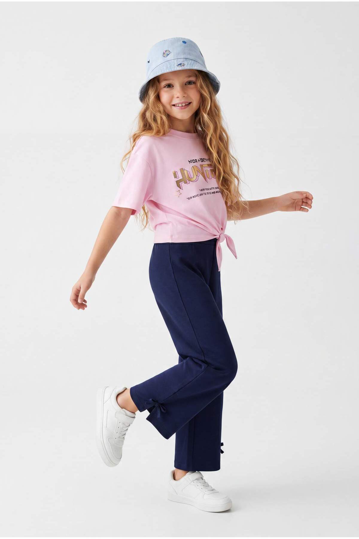 Girls' Navy Ribbon-Detail Knit Trousers