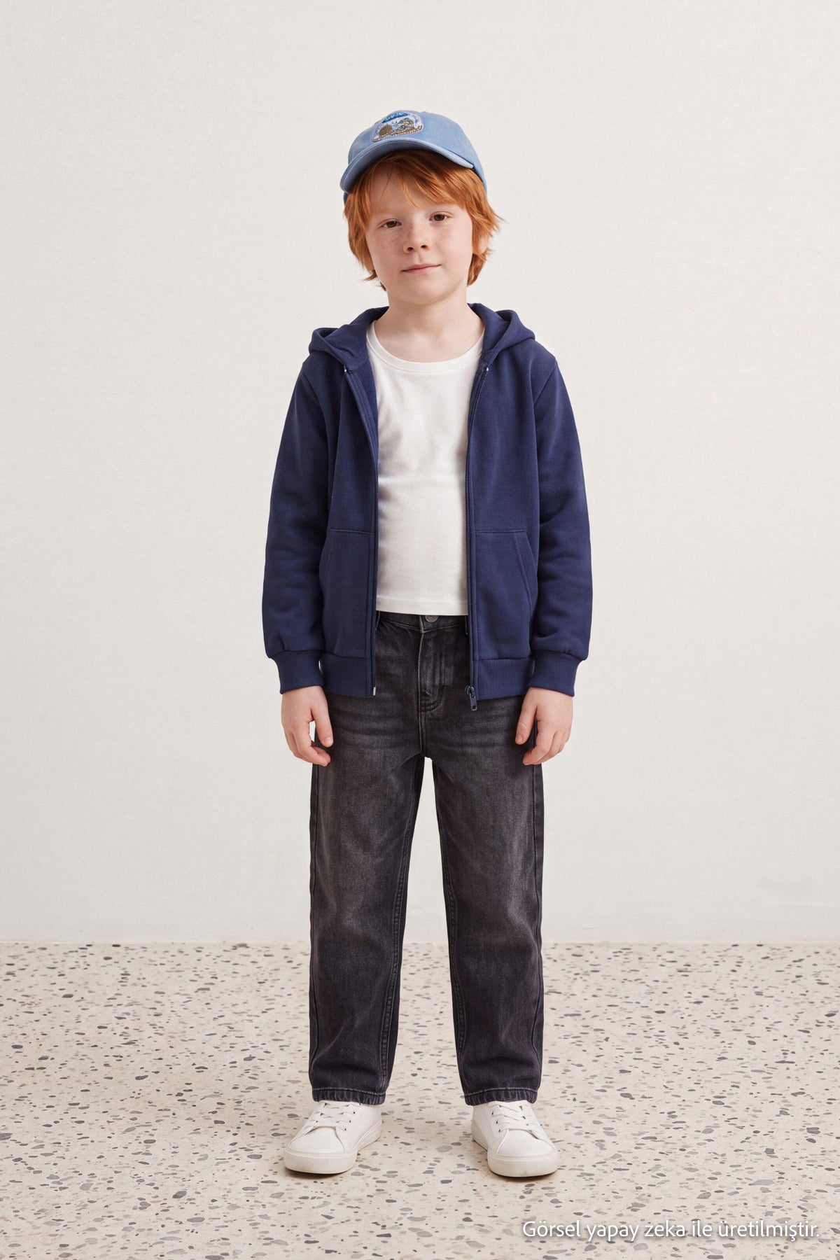 Boys' Navy Basic Cotton Zip-Up Sweatshirt