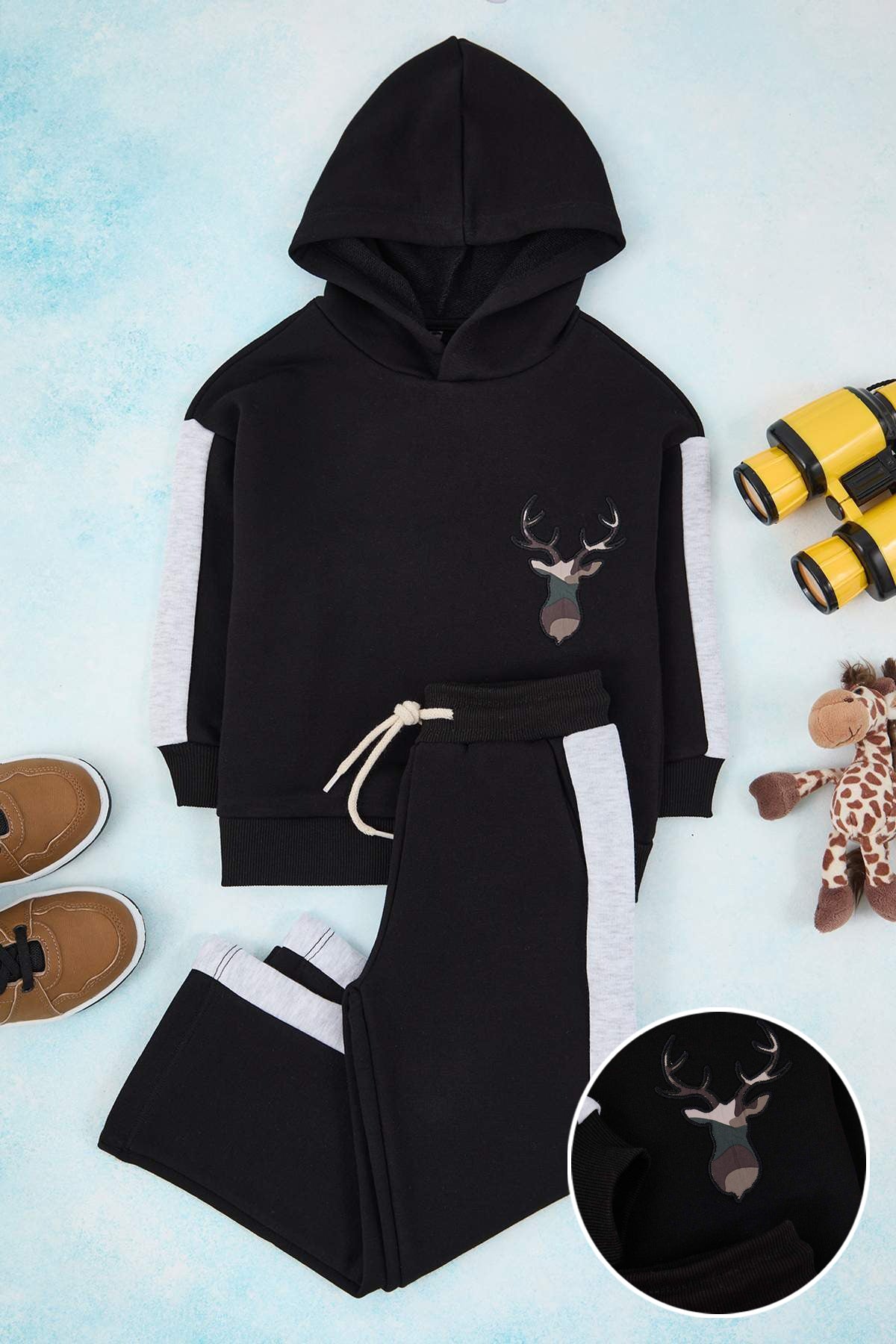 Boys' Black Animal-Print Oversized Hoodie & Jogger Set