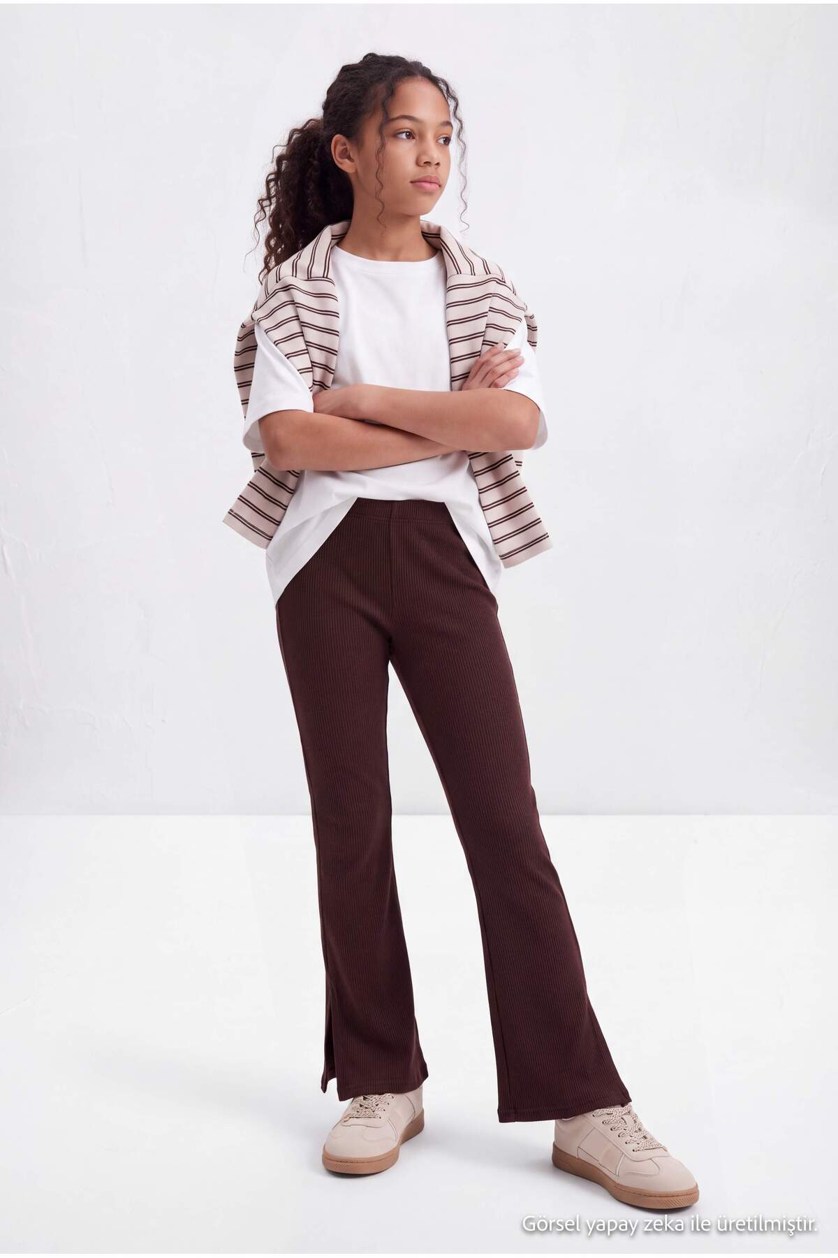 Girls' Brown Knit Leggings