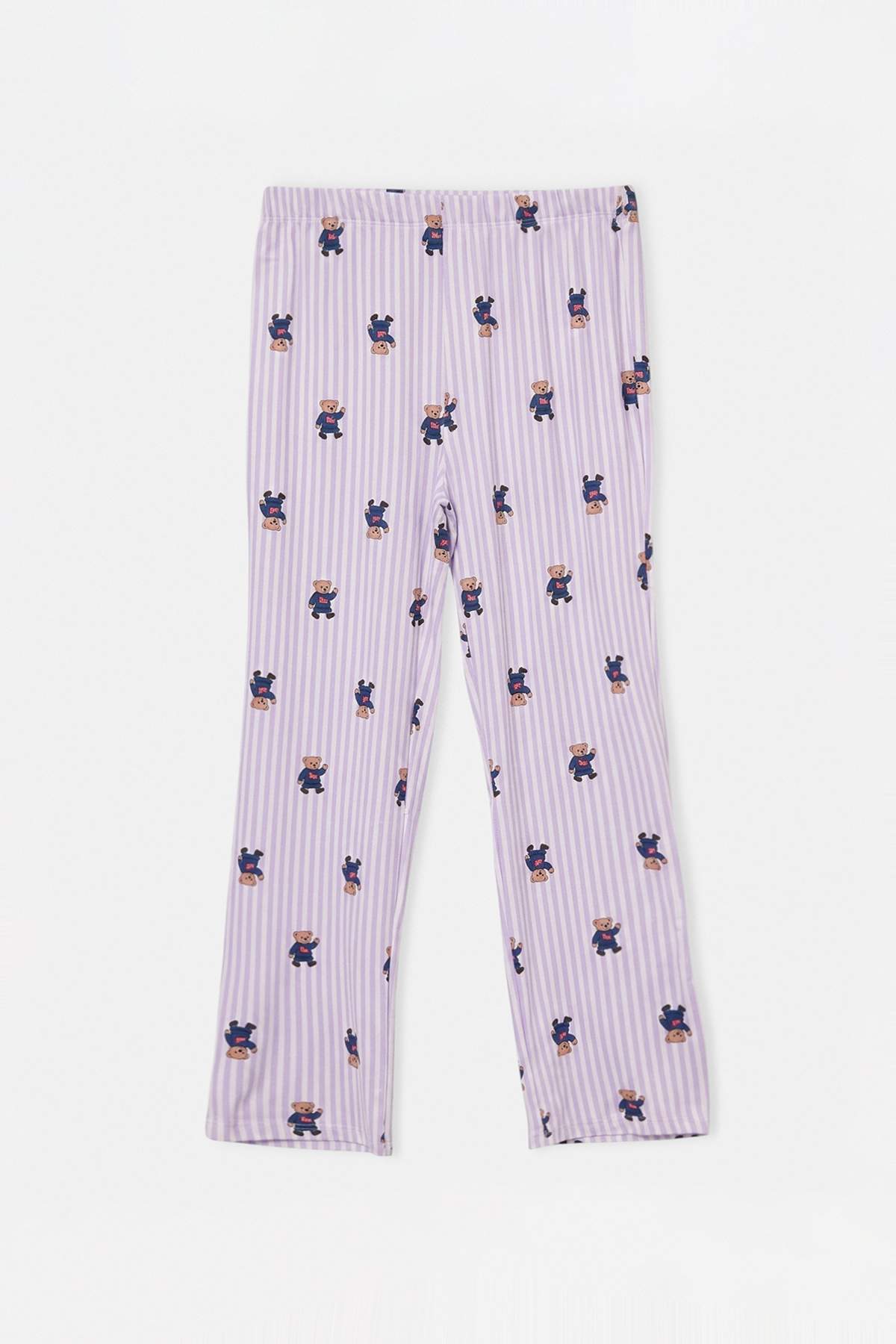 Girls' Pink Soft Patterned Pyjama Set with Shirt Collar