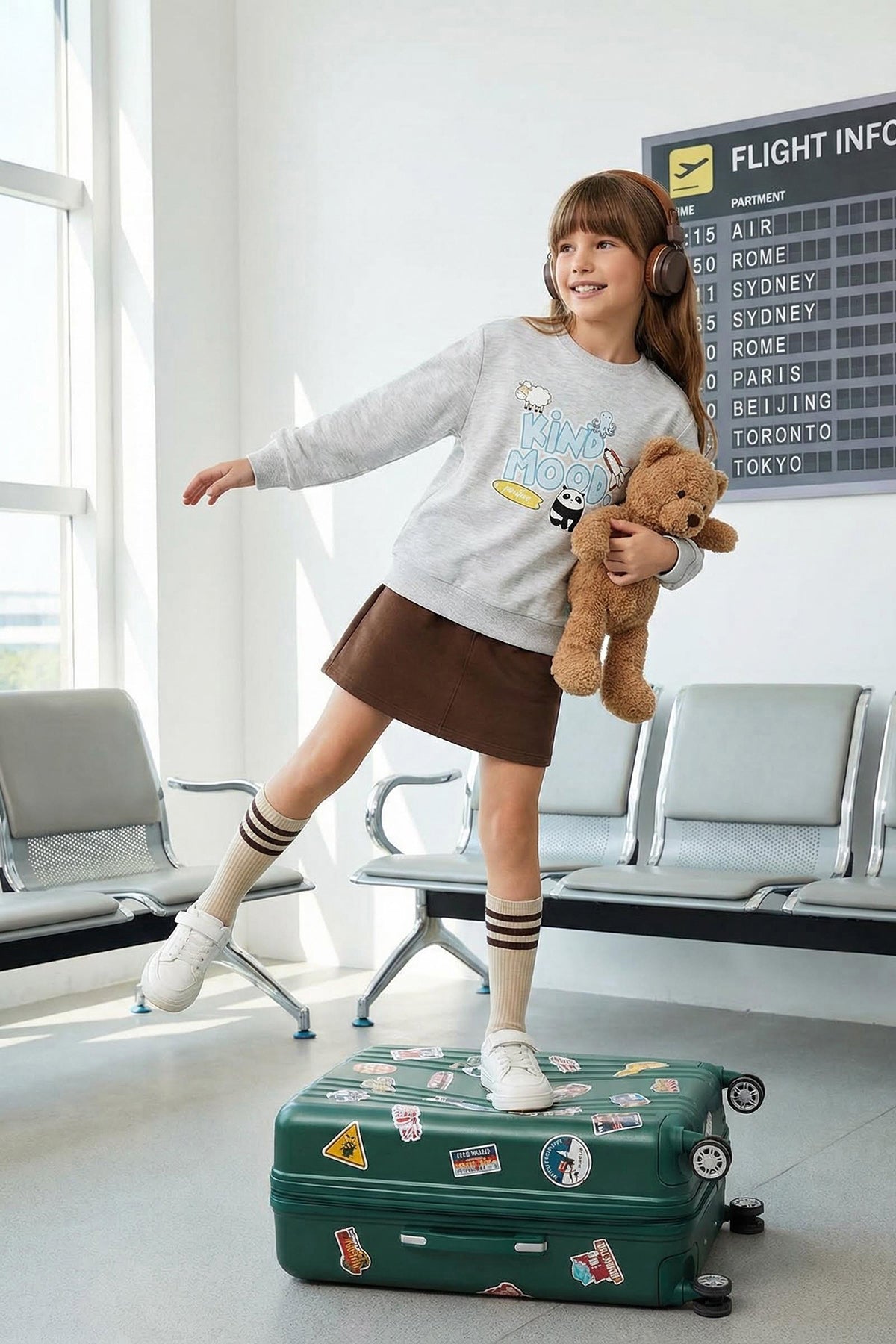 Girls' Red Patterned Slogan Sweatshirt