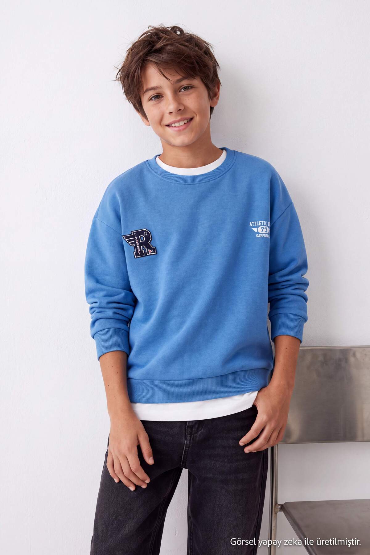 Boys' Blue Fleece-Lined Sweatshirt