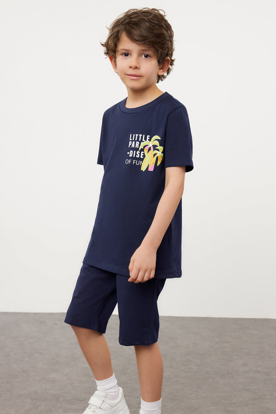 Boys' Navy Tropical-Print Cotton T-Shirt & Shorts Set
