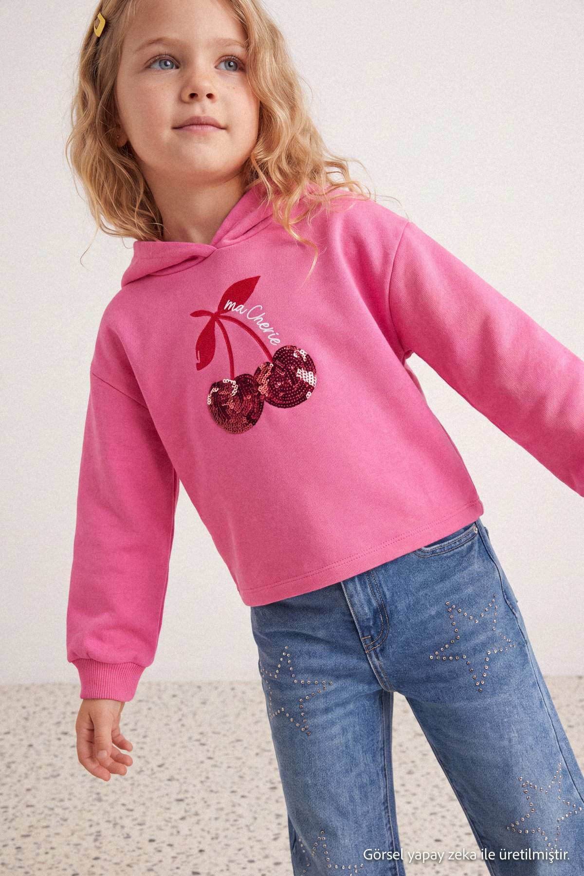 Girls' Pink Sequin-Print Thick Hoodie