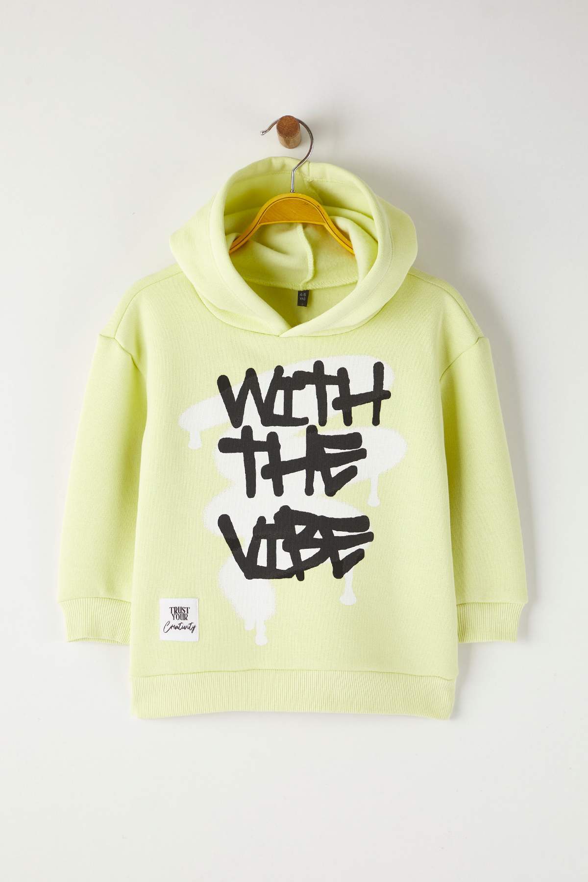 Kids' Yellow Printed Fleece-Lined Oversized Hoodie