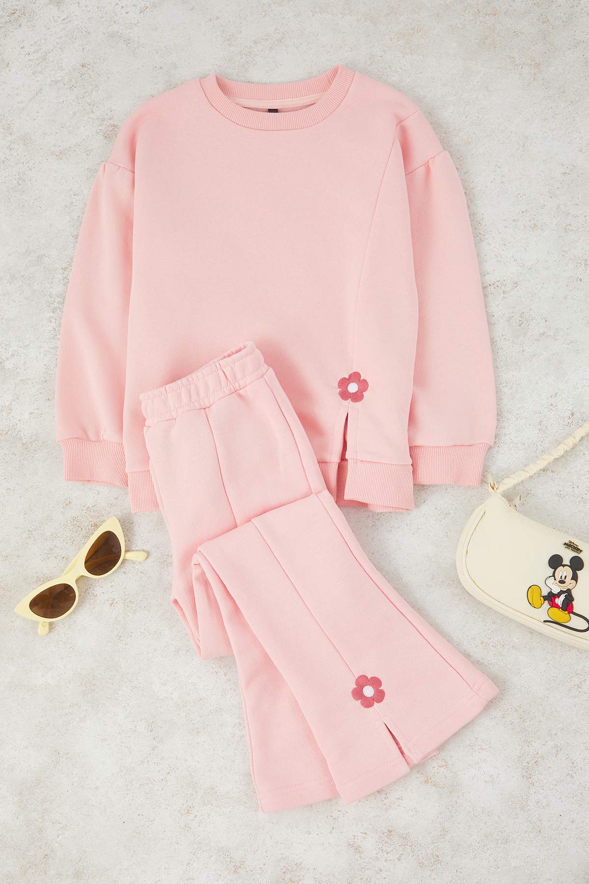 Girls' Ecru Floral Cotton Two-Piece Set