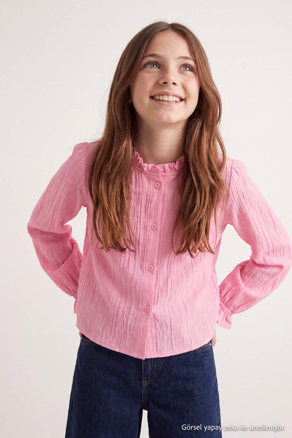 Girls' Pink Frilled Long-Sleeve Shirt